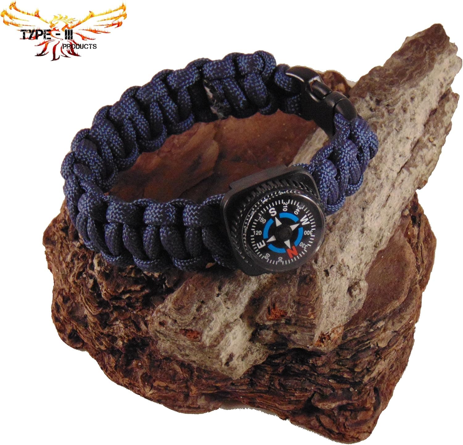 Type-III 7 Strand 550 Paracord Bracelet w/Compass in Solid Colors