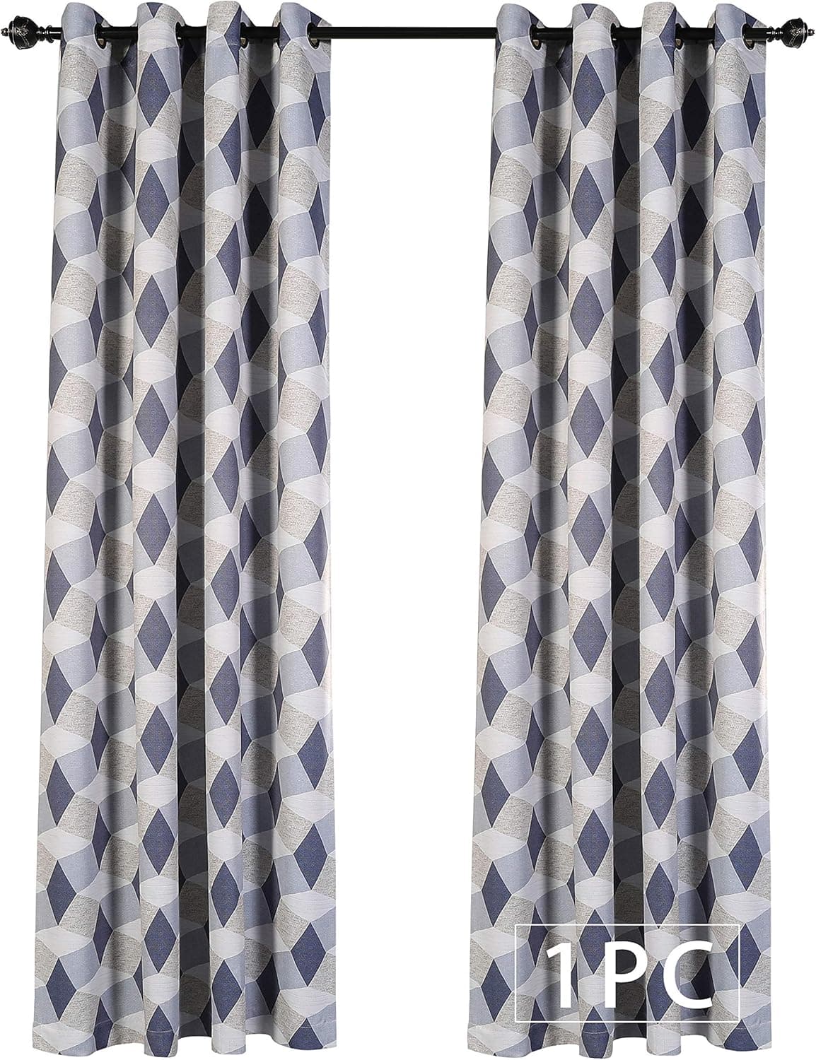 MYSKY HOME 3D Geometry Fashion Design Print Grommet Thermal Insulated Blackout Curtain Drapes for Kids Bedroom, 52 by 84 Inch, Blue, 1 Panel