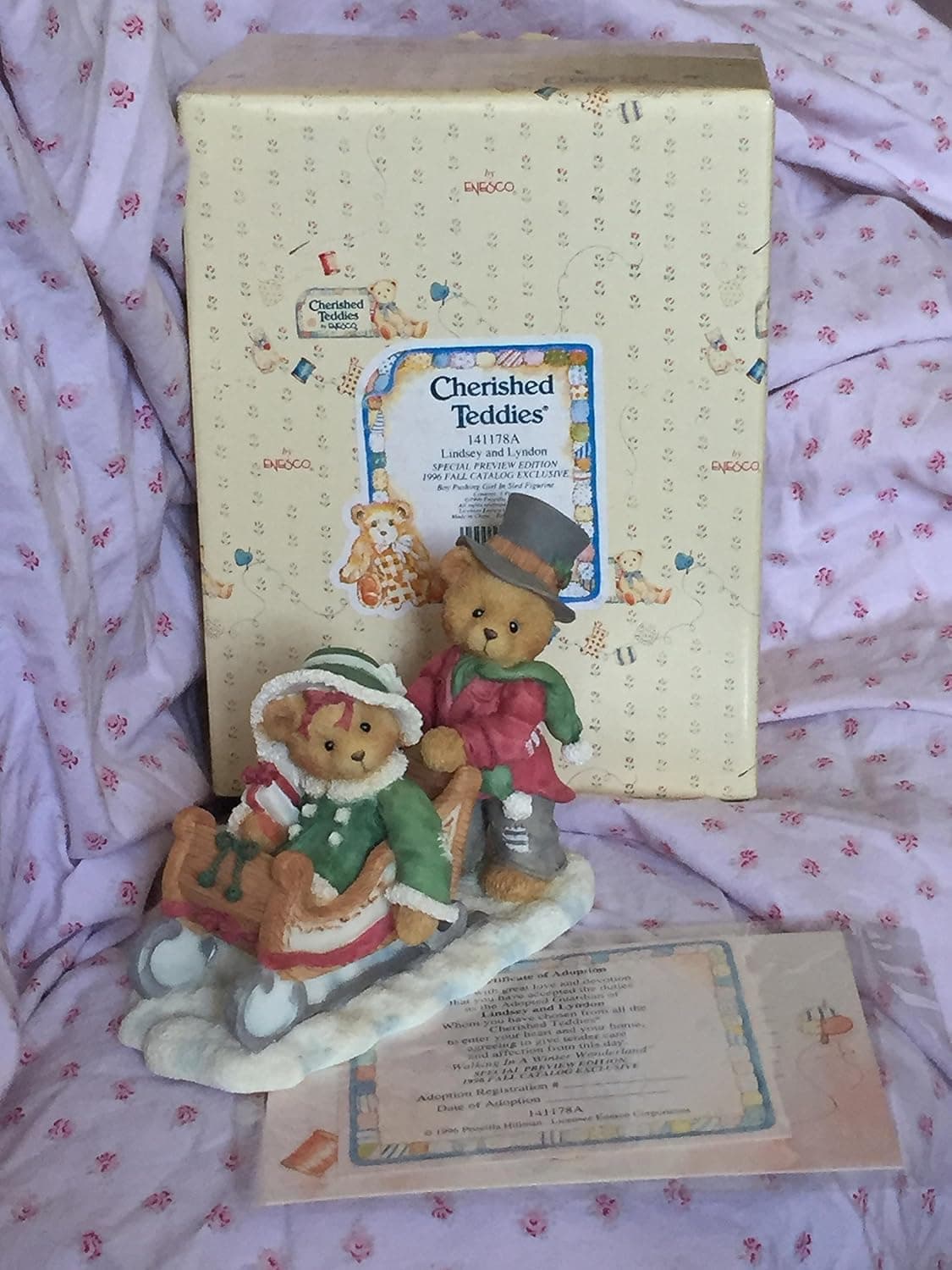 Cherished Teddies "Lindsey and Lyndon"-(1996 Catalog Exclusive)--Walking In A Winter Wonderland
