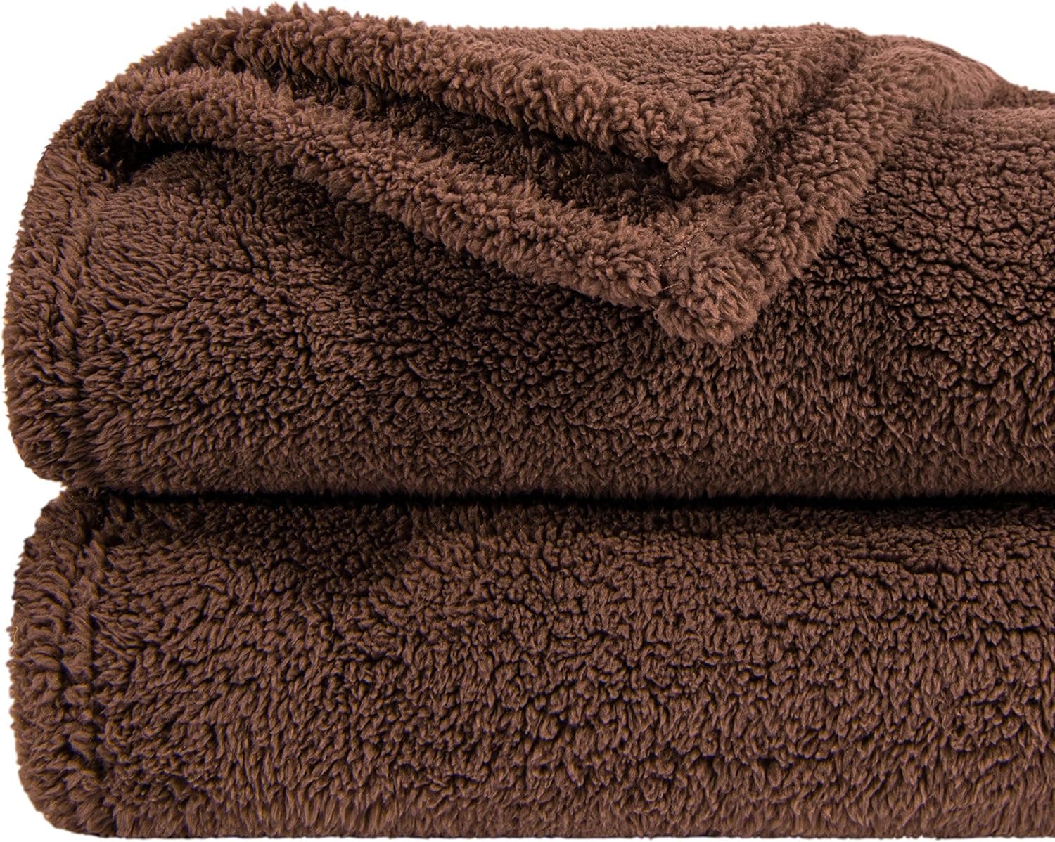 NTBAY Fluffy Sherpa Throw Blanket for Couch Sofa, Ultra Soft, Warm and Lightweight Shaggy Blanket, 51x67 Inches, Brown
