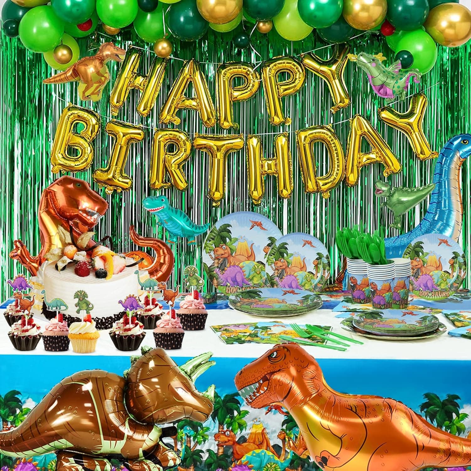 Dinosaur Party Decorations 178 Pcs Dinosaur Birthday Party Supplies for 10 Guest - Dinosaur Balloons, Banner, Dinosaur Themed Tableware, Dinosaur Birthday Decorations for Boys Girls Kids