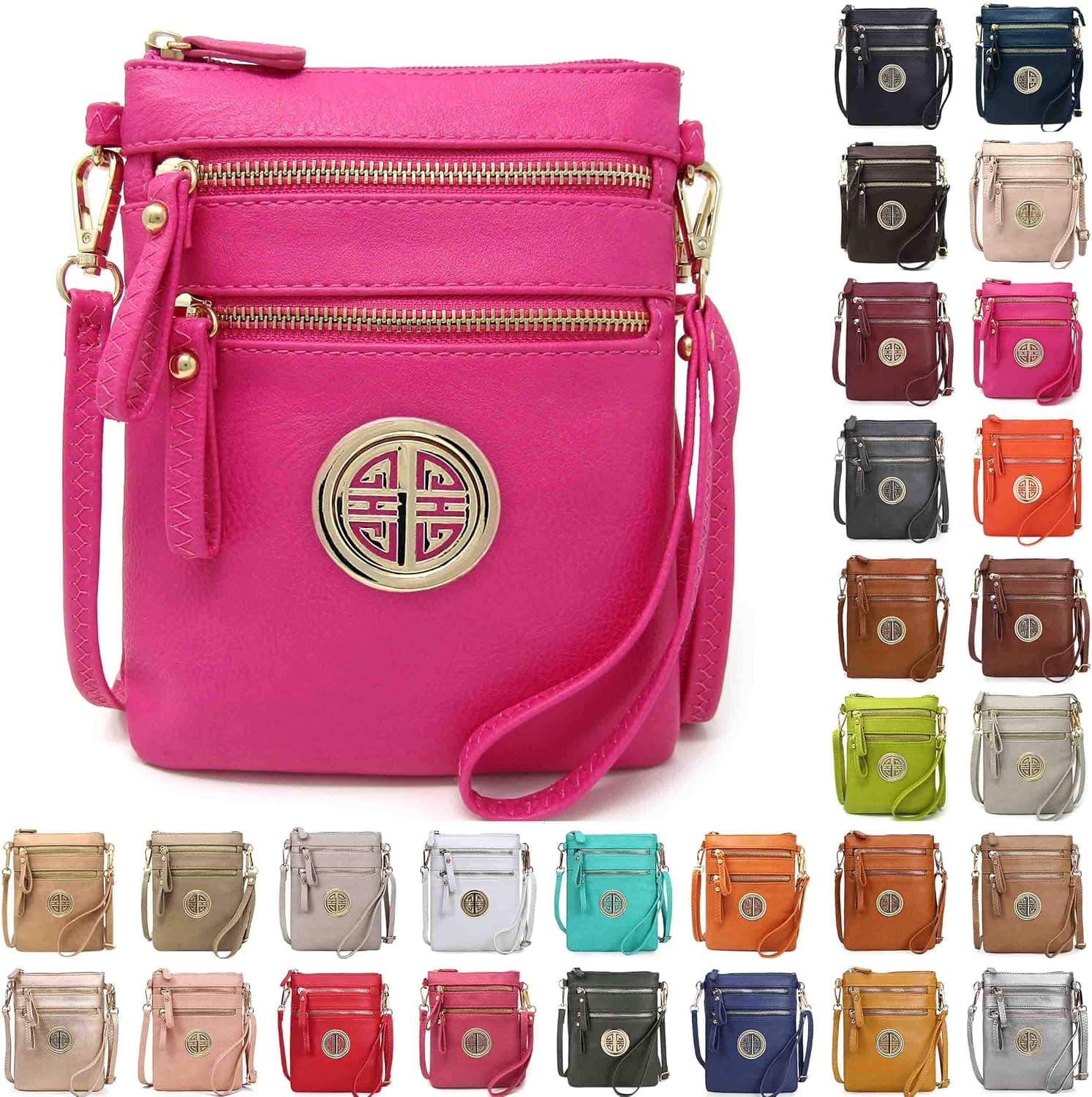 Solene Multi Zipper Pockets Crossbody Bag, Lightweight Travel bag, Daily Cell Phone Purses Messenger bag with Logo