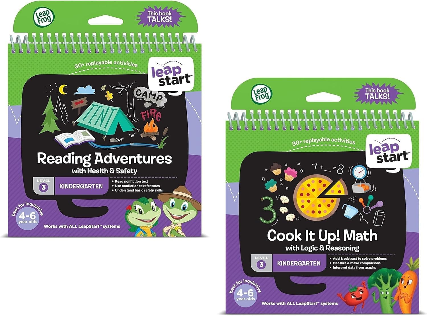 LeapStart Leapfrog Level 3 Kindergarten Book Bundle with Reading Adventures and Cook It Up! Math