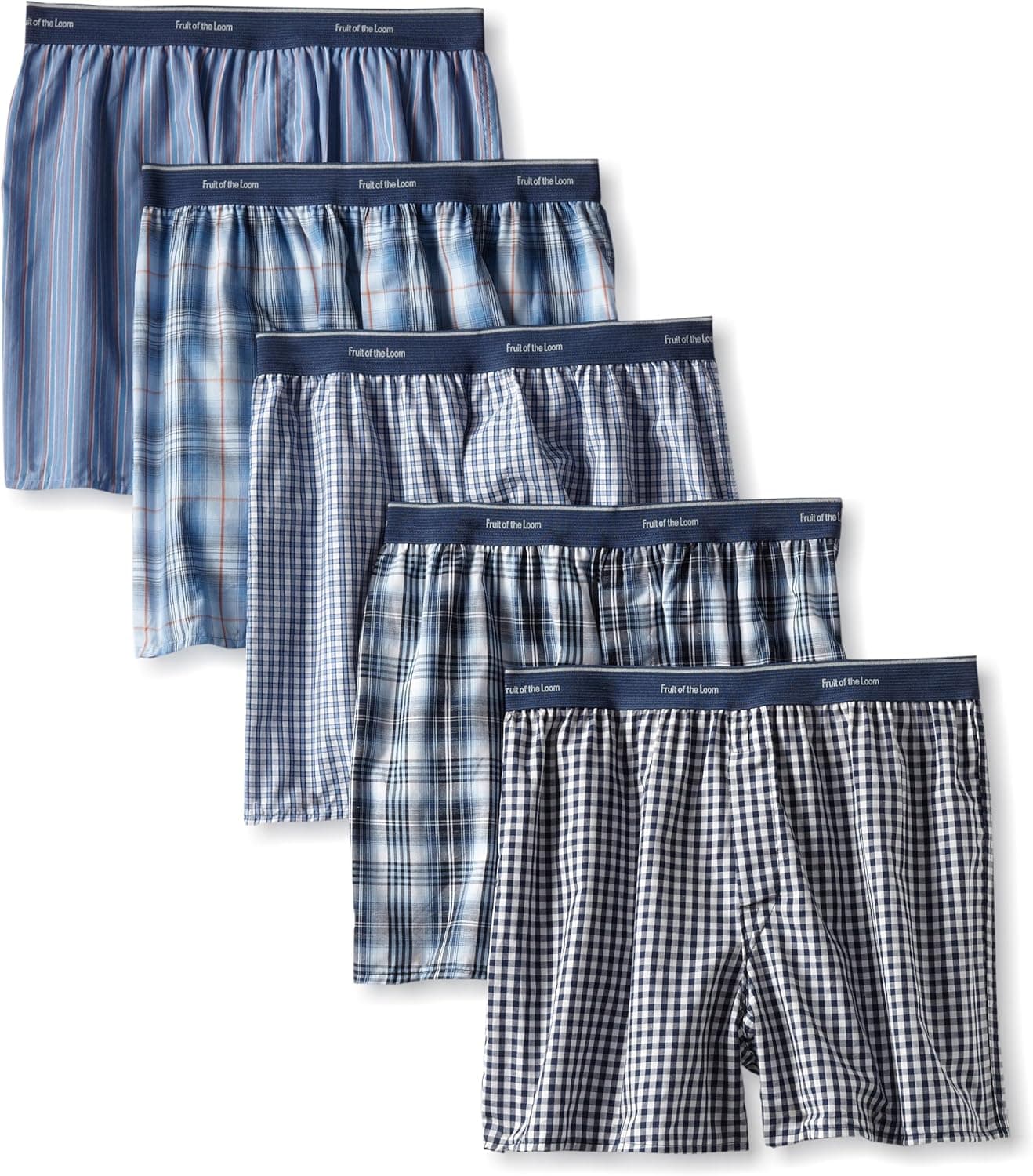 Fruit of the Loom Men's Exposed Waistband Low Rise Boxer, Assortment(Pack of 5)