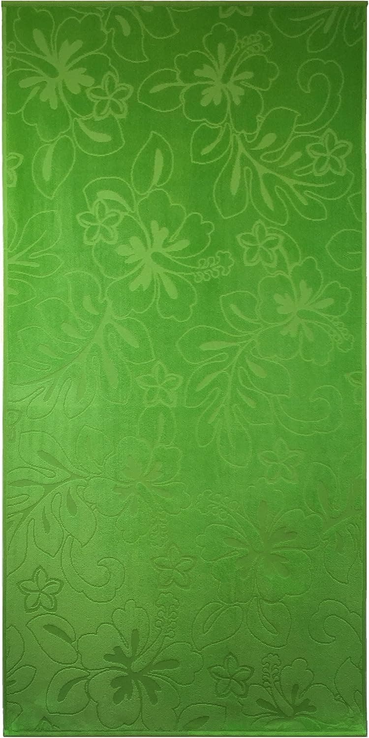 Lime (Green) Hibiscus Velour Jacquard Brazilian Beach Towel 30x60 Inches