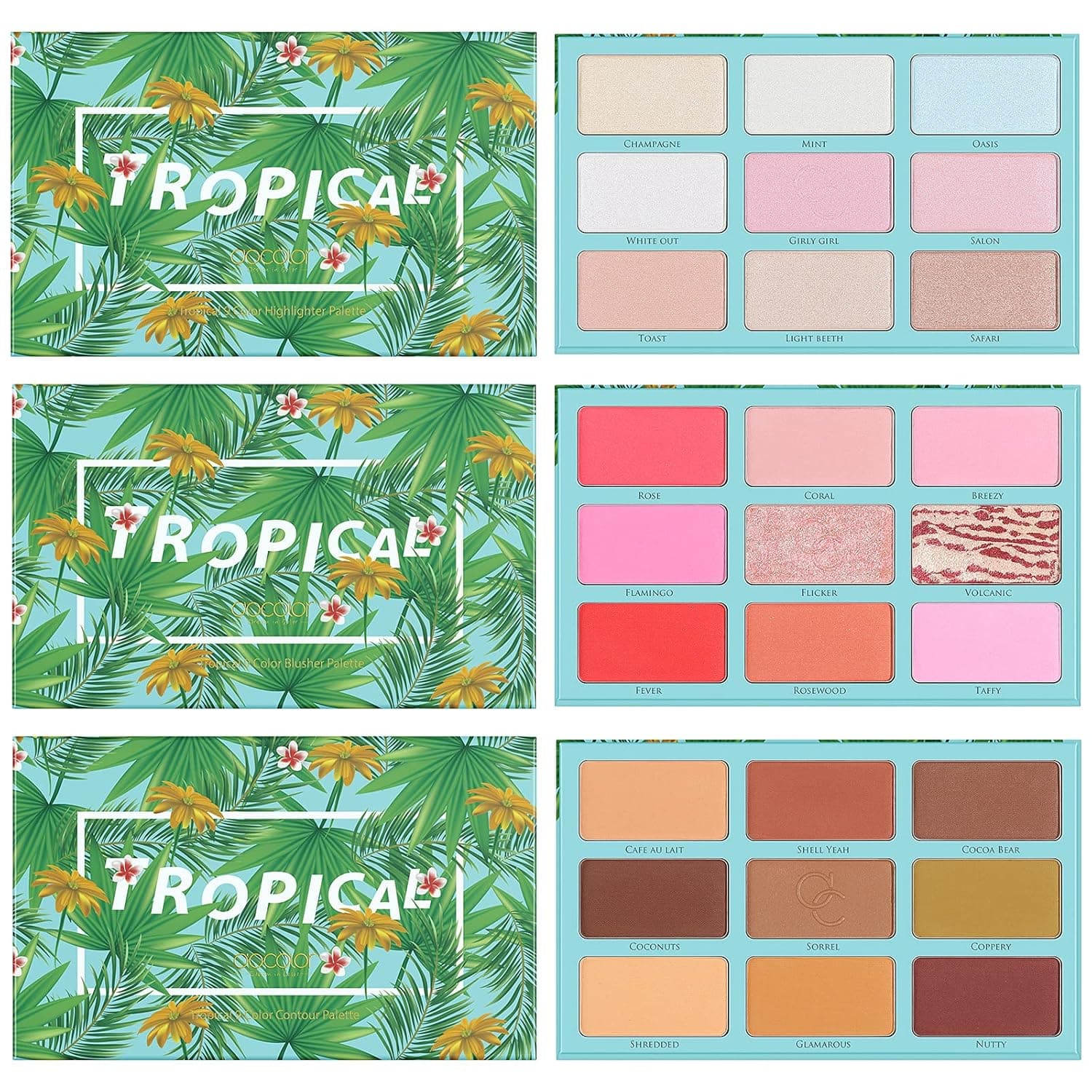 Docolor 3 in 1 Makeup Palette, 27 Colors Contour Palette+Highlighter Palette+Blush Palette,Matte Glitter Long Lasting Highly Pigmented Waterproof Blendable Eyeshadow Palette Tropical Gift Kit