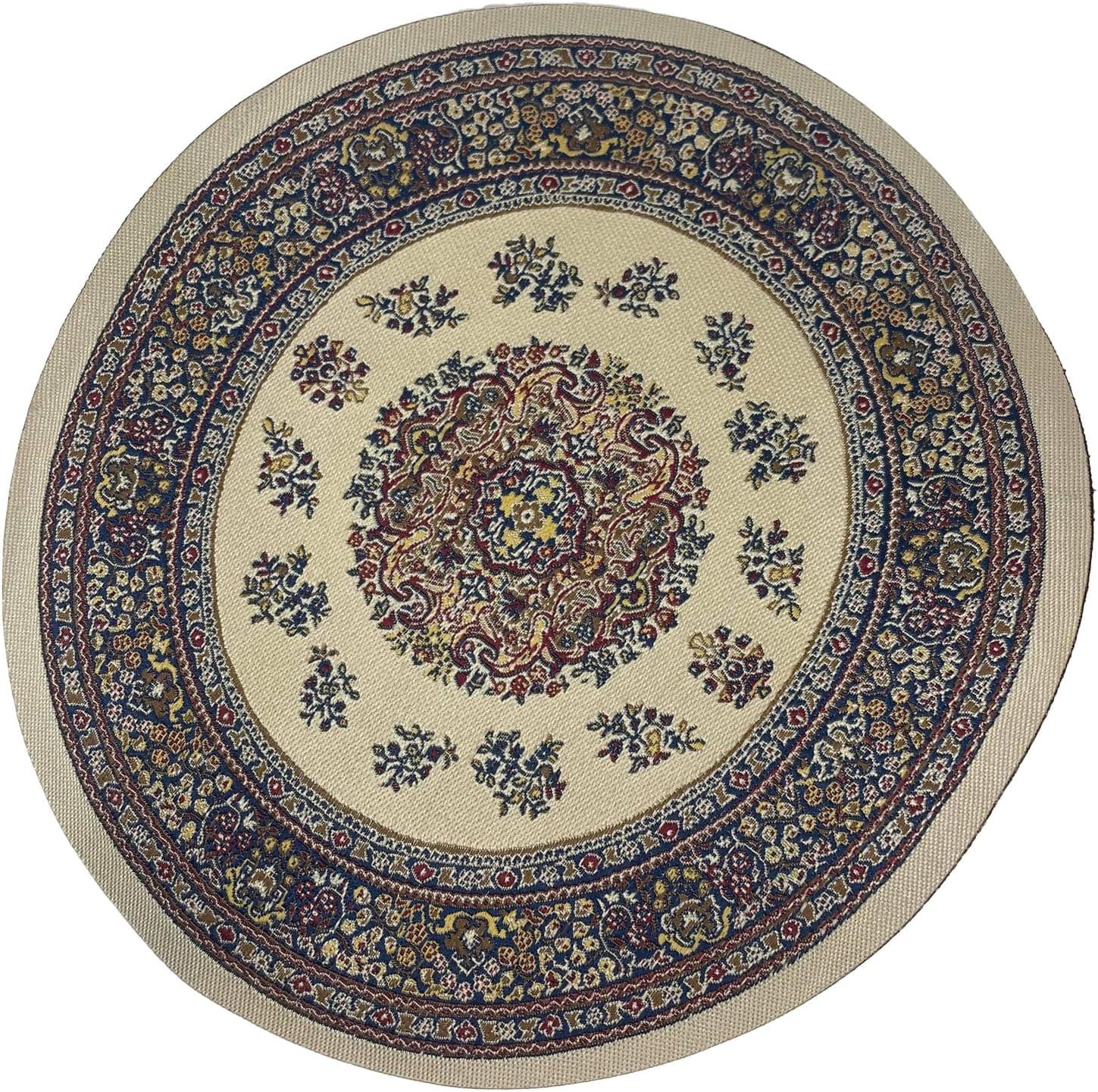 Melody Jane Dollhouse Round Turkish Carpet Miniature Cream Circular Rug