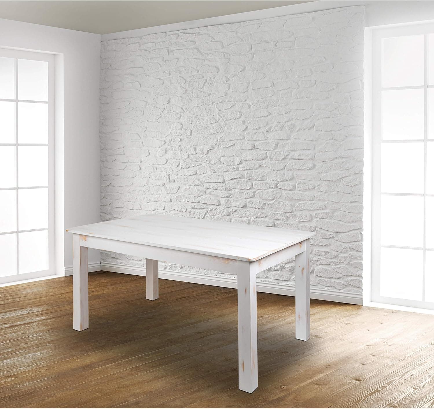 Flash Furniture HERCULES Series 60" x 38" Rectangular Antique Rustic White Solid Pine Farm Dining Table