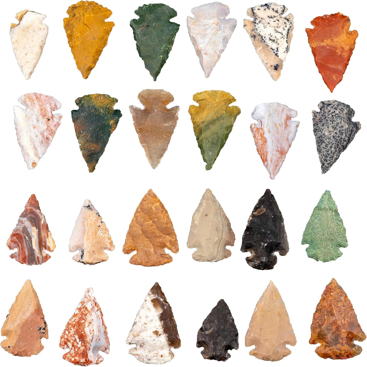 KVK Crystals Lot of 25 Indian Arrowheads Agate Chert Flint New Project Points 1 1/2" L