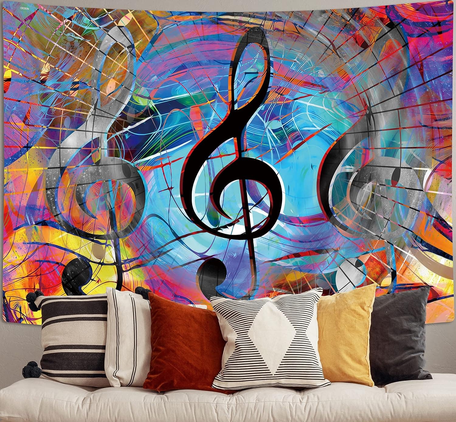 Wathon Music Tapestry, Trippy Musical Note Tapestry Wall Hanging for Bedroom, Hippie Tapestry Rock Style Lover Wall Hanging Beach Blanket College Dorm Home Decor 60X40IN