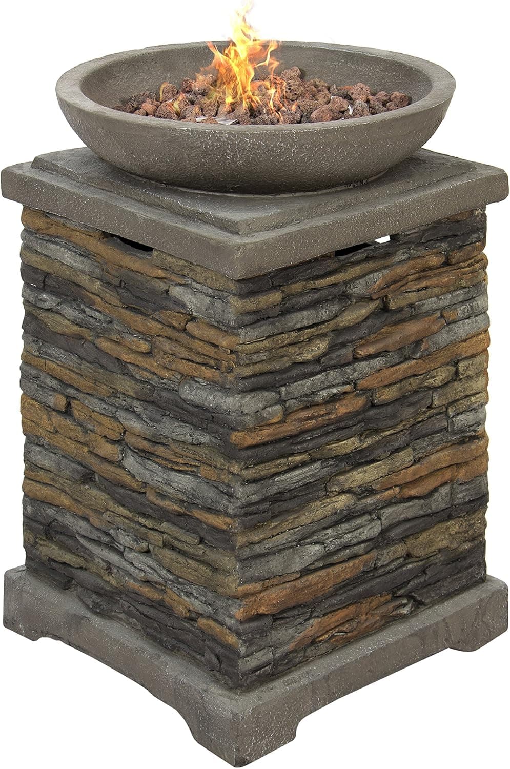 Best Choice Products Elegant Outdoor Patio Firepit Stone Base Fire Bowl Poolside Backyard Propane