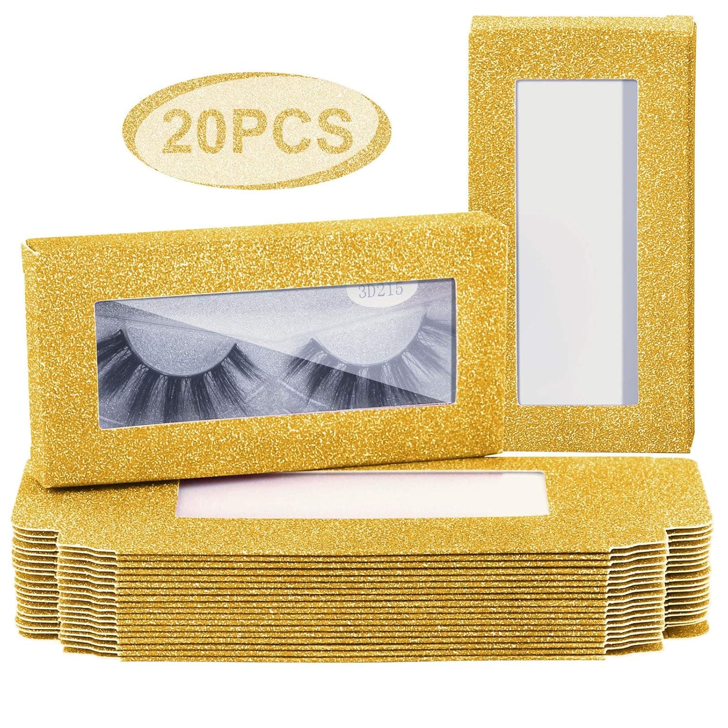 20 Pieces Soft Paper Lash Boxes Set, Eyelashes Packaging Box Empty Eyelash Boxes Lash Case Packaging Glitter Paper Eyelash Storage Box (Yellow)