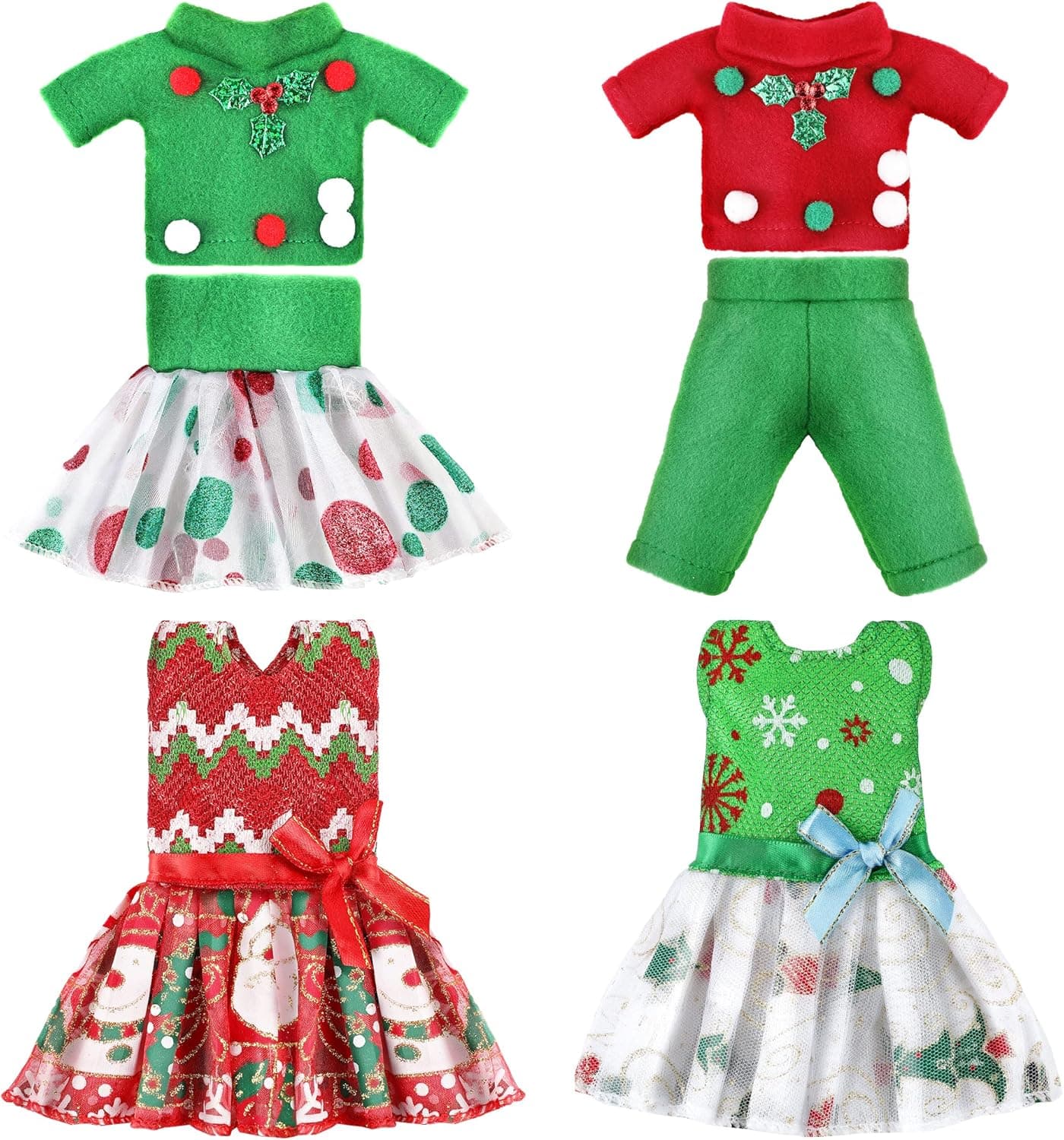 Christmas Elf Doll Clothes Accessories Santa Elf Doll Outfit Skirts Pants Set Christmas Doll Clothing Costume for Elf Doll Decor