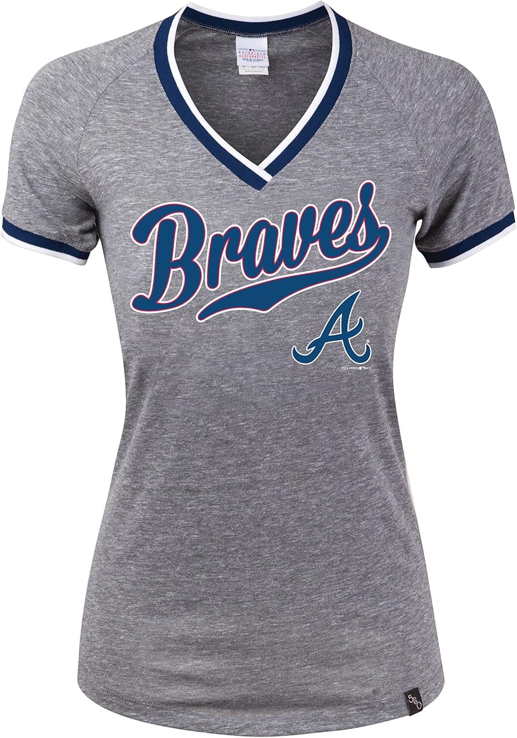 5th & Ocean MLB Atlanta Braves Tri-Blend Baby Raglan SS V-Neck Jersey