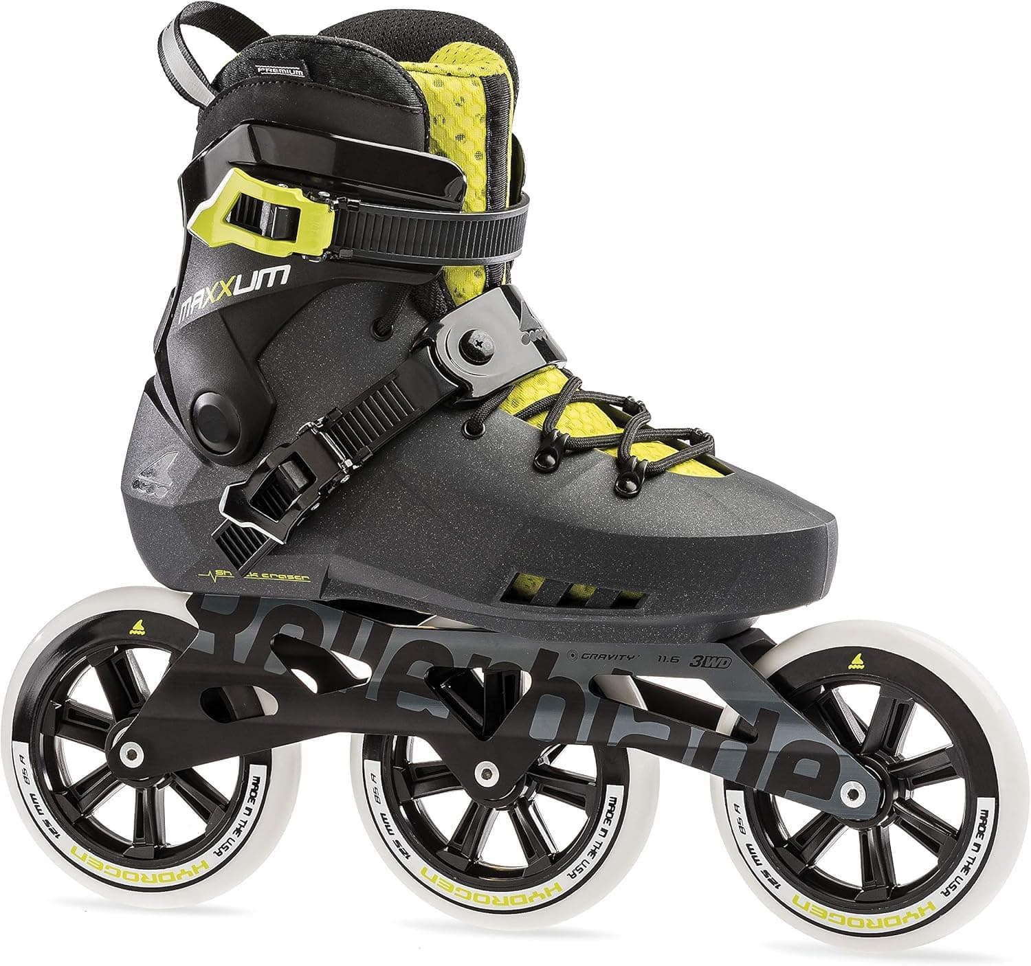 Rollerblade Maxxum Edge 125 3WD Unisex Adult Fitness Inline Skate, Metallic Grey and Lime, Premium Inline Skates