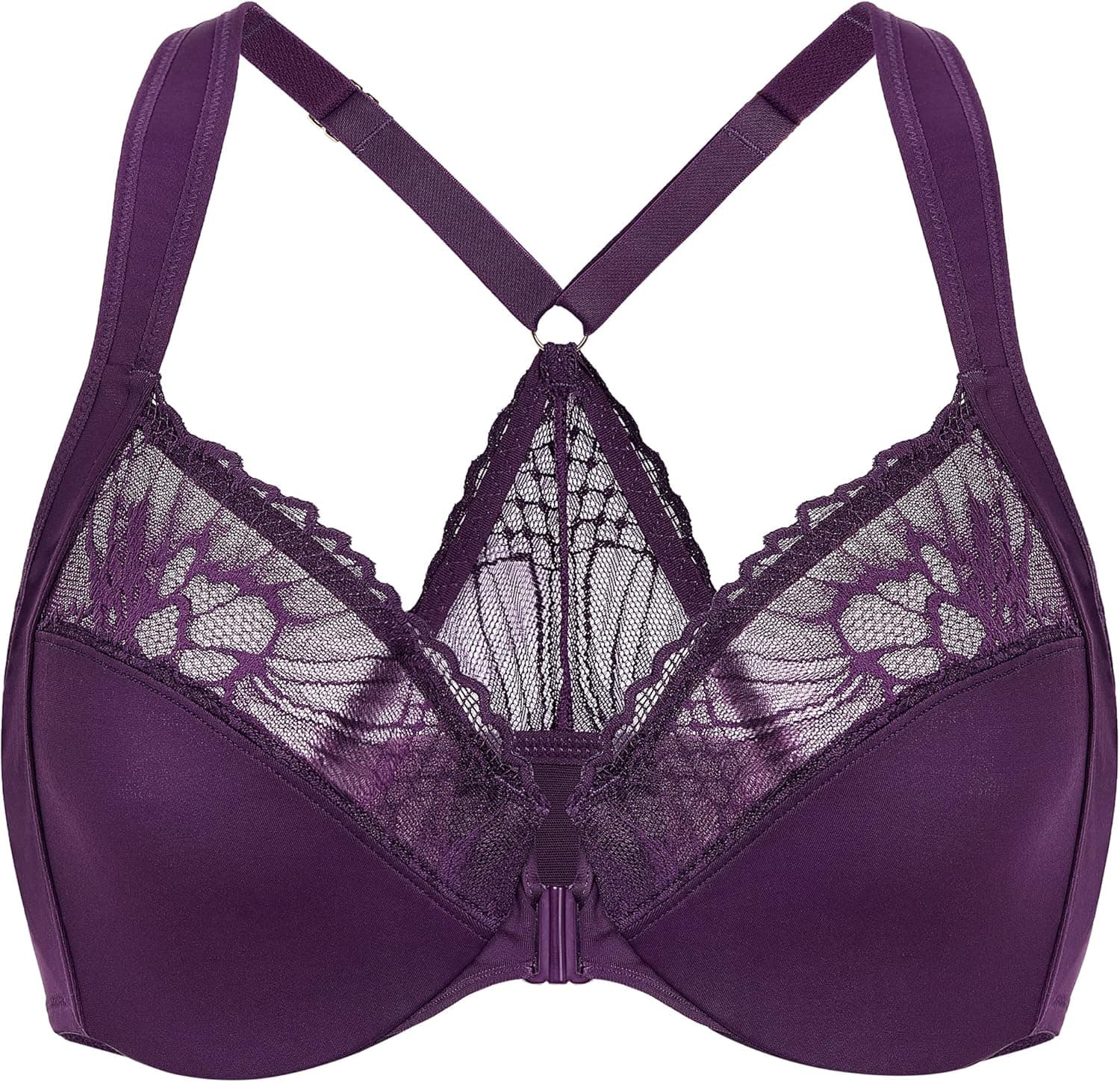 AISILIN Women's Front Closure Bras Racerback Plus Size Full Coverage Unlined Underwire
