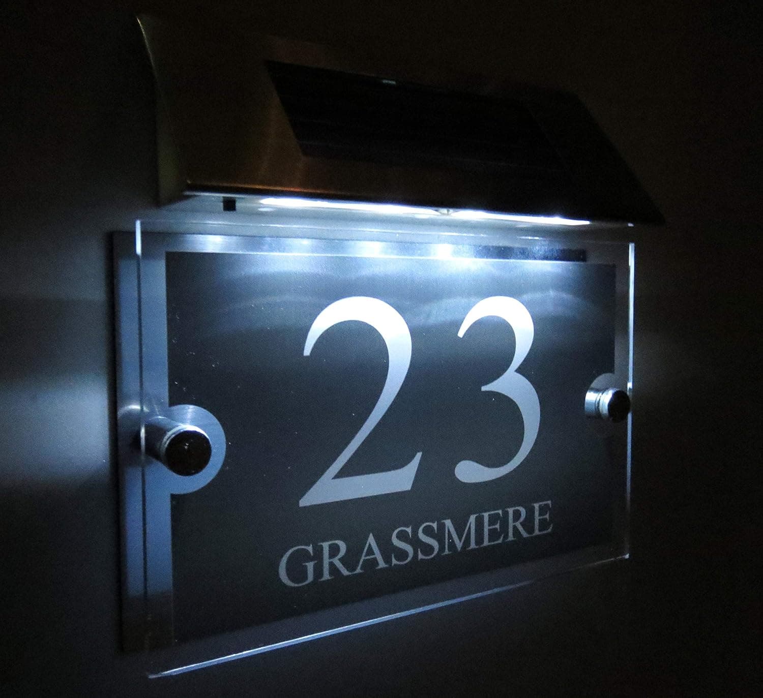 Modern Solar Light LED House Signs Plaques Door Numbers 1-9999 Street Name LED Personalised!