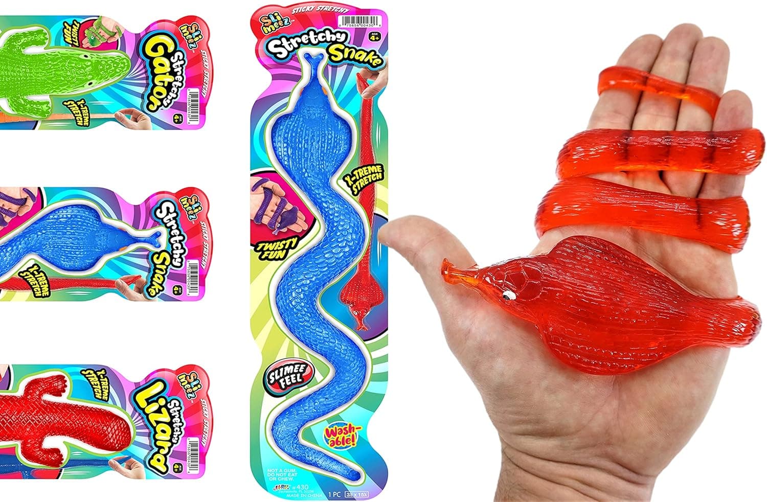 Super Large Sticky & Stretchy Reptile (1 Pack Assorted) by Ja-Ru. Lizard-Fidget Toys for Kids | Party Favor Bag, Kid Toy | Easter Egg Basket Party Pack and Goodie Bag | Pinata Filler Bulk. 430-1A