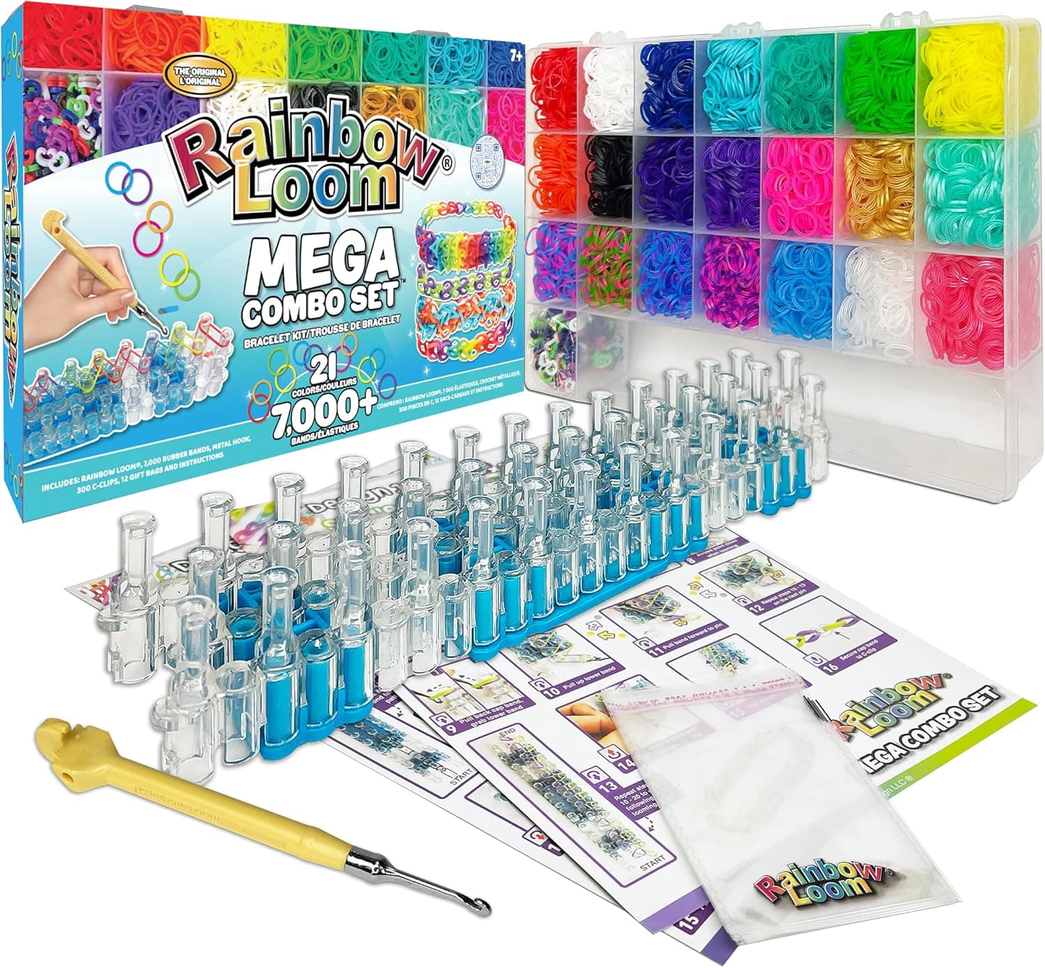 Rainbow Loom MEGA Combo Set, Features 7000+ Colorful Rubber Bands, 2 step-by-step Bracelet Instructions, Organizer Case, Great Gift for Kids 7+ to Promote Fine Motor Skills