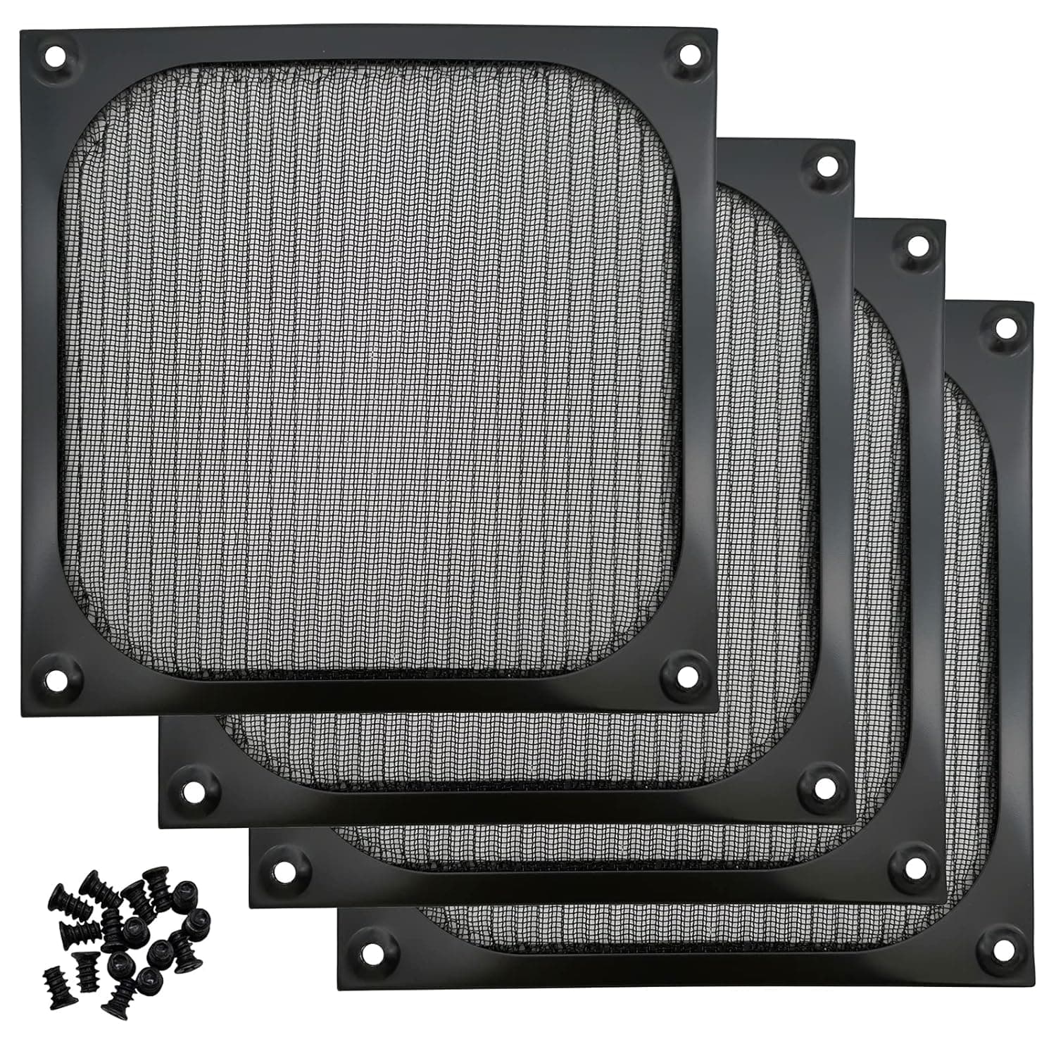 140mm Desktop Computer Case Fan Dust Filter Grills Dustproof Case Cover with Screws, Aluminum Frame Ultra Fine Stainelss Steel Mesh, Black Color - 4 Pack