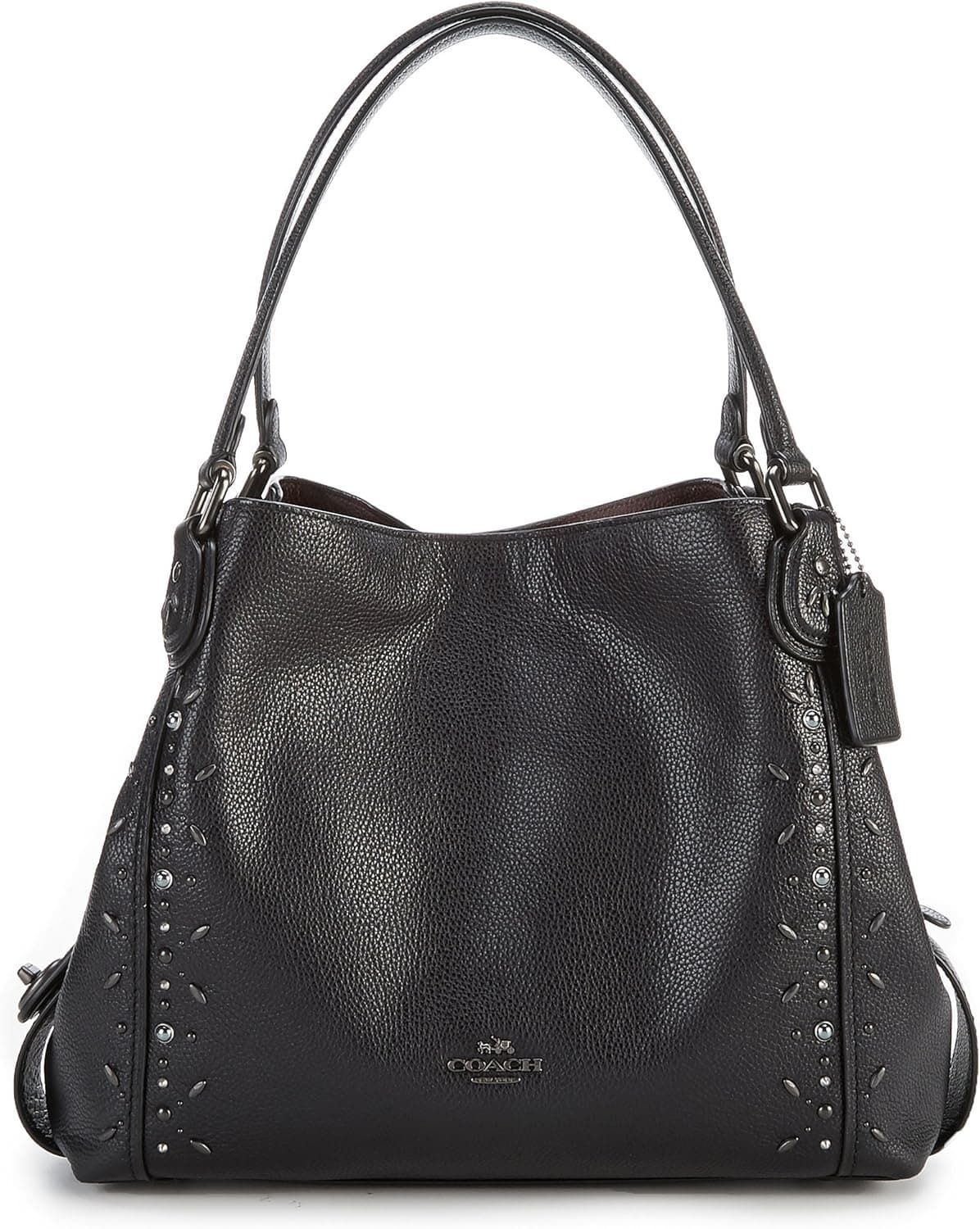Coach Edie Shoulder Bag 31 With Prairie Rivets Black Copper/Black Leather