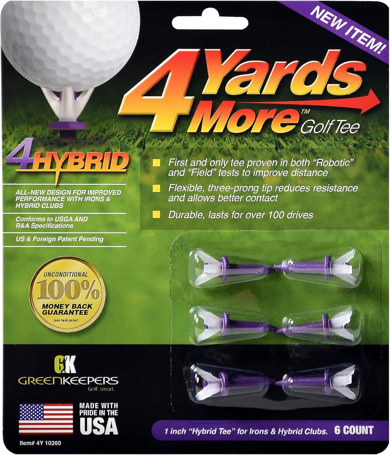 Greenkeepers 4 Hybrid Golf Tee , Purple , 1"