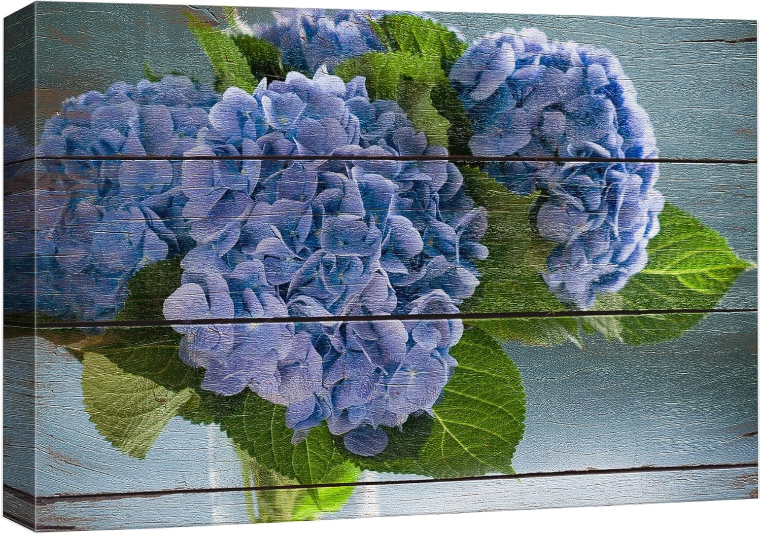 wall26 Canvas Print Wall Art Blue Hydrangeas on Retro Wood Panels Nature Floral Illustrations Modern Art Rustic Scenic Relax/Calm Multicolor for Living Room, Bedroom, Office - 16"x24"