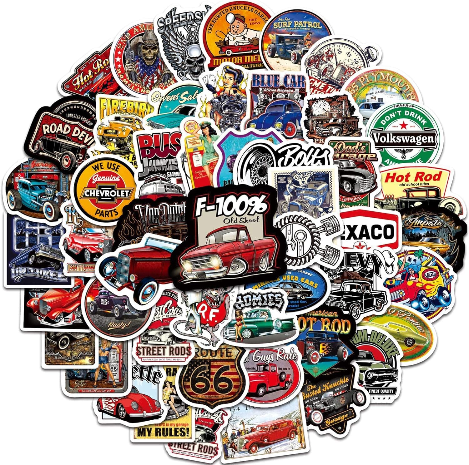 Hot Rod Stickers 50 Pack Classic Car Theme Stickers for Cars Waterproof Vinyl Stickers for Water Bottles Motorcycl