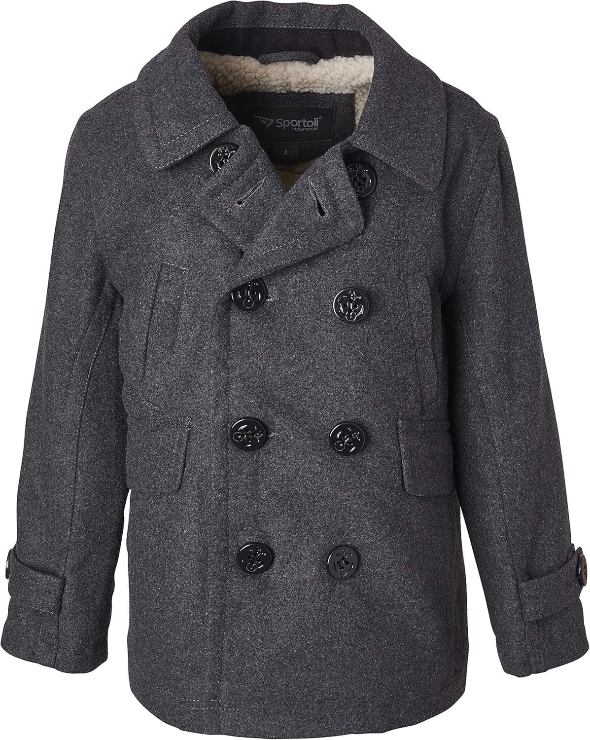 Sportoli Boy Classic Wool Blend Sherpa Winter Dress Pea Coat Peacoat Jacket