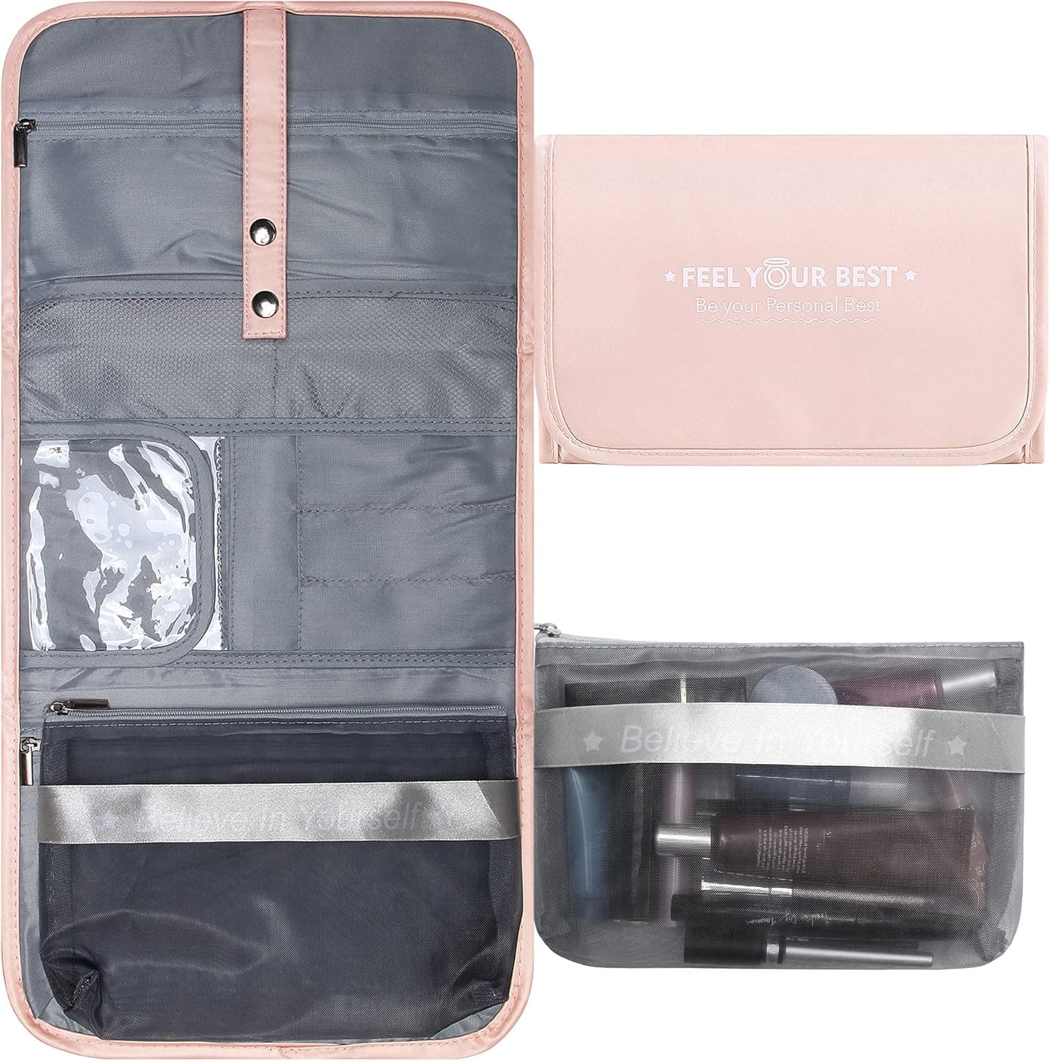 JUMENG Foldable Travel Toiletry Bag Hanging Cosmetic Bag Men Portable Kit Organizer Makeup Case for Women