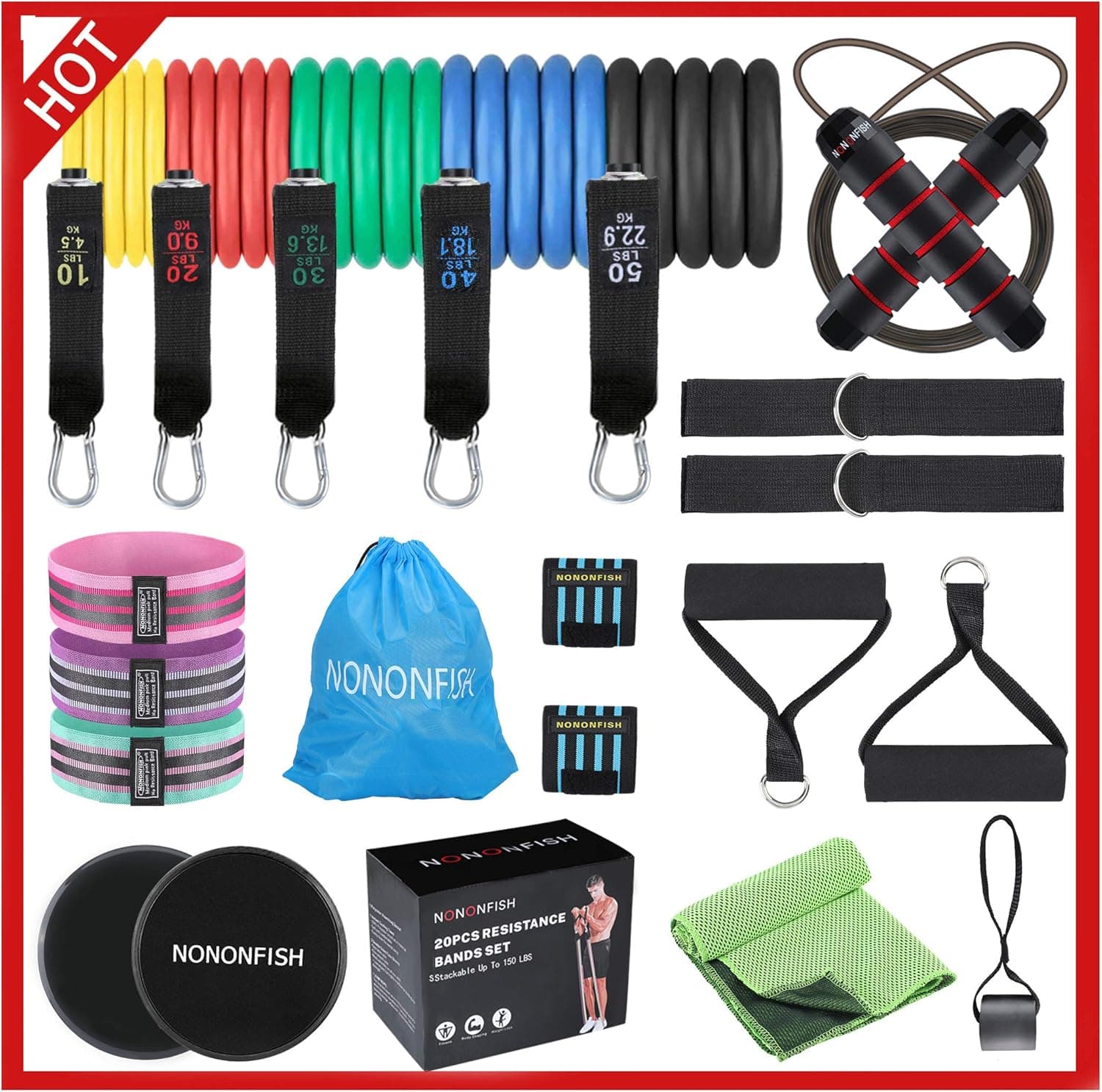 20 PCS Portable Resistance Bands With Handles Set, Workout Bands Resistance For Women/Man, Elastic Mobility Powerlifting Bands For Strength Training, Physical Therapy Yoga Pilates excercise.