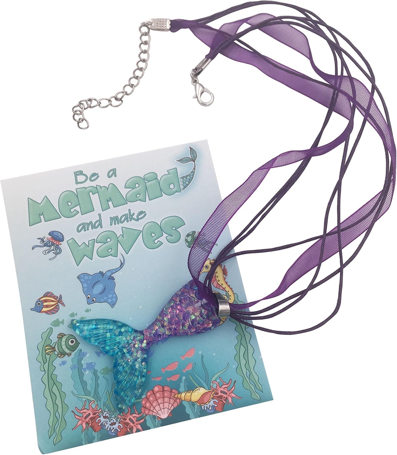 justBe 12 Mermaid Necklace Party Supplies Favors Gifts Handmade Glittery Pendants Individual Package for Girls