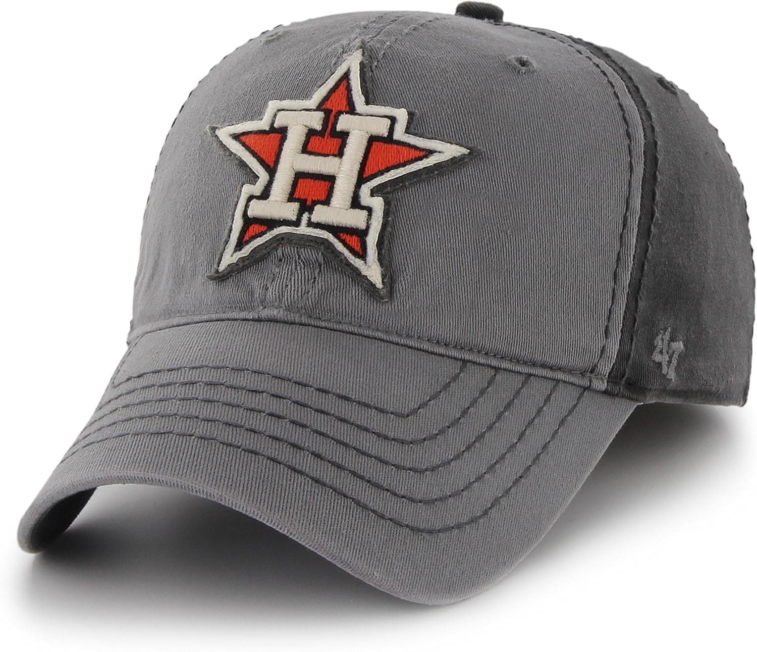 MLB Houston Astros Men's Alternate Logo Saluki Stretch Cap, One Size, Dark Charcoal