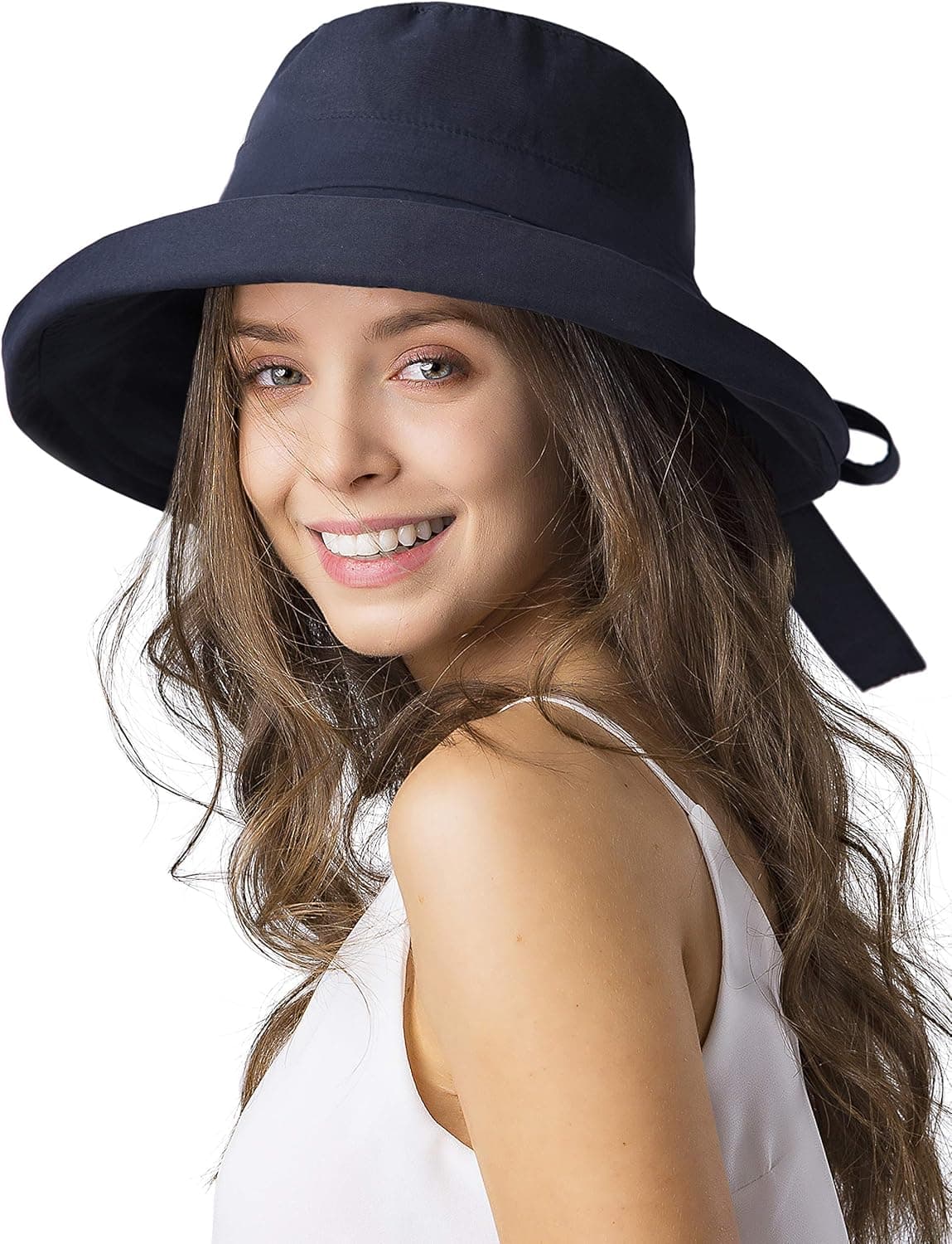 FURTALK Womens Packable Bucket Hat Summer Wide Brim Beach Sun Hats UPF 50 Cotton Travel Bucket Hats for Women Navy