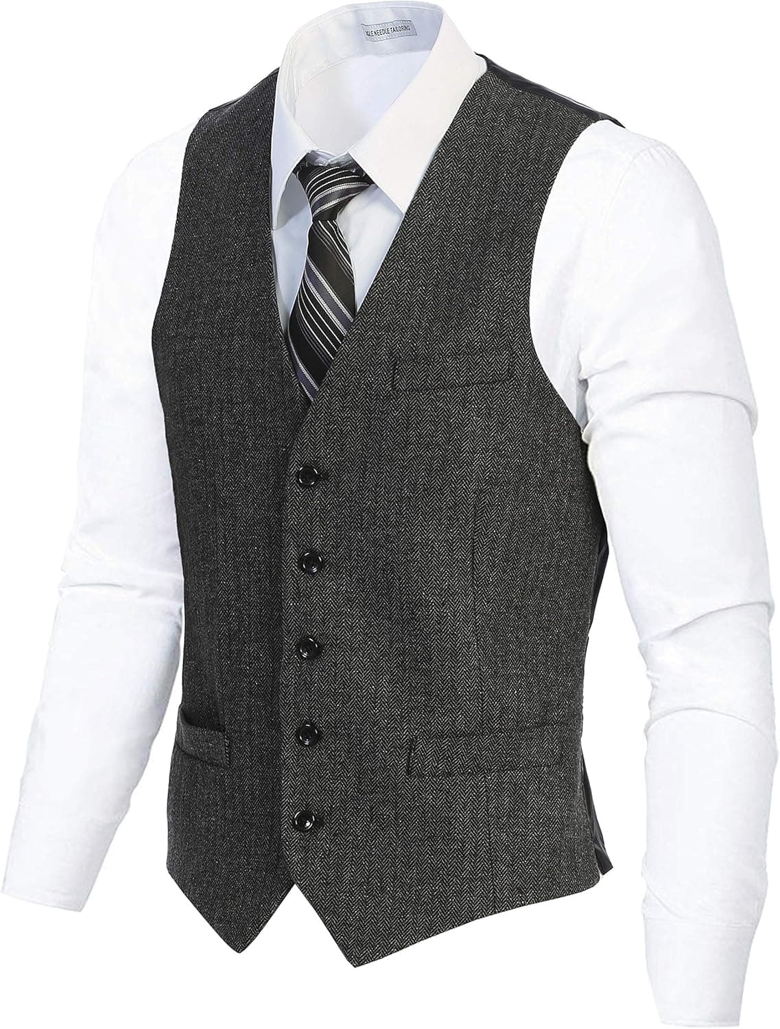 Gioberti Men's 5 Button Slim Fit Formal Herringbone Tweed Suit Vest
