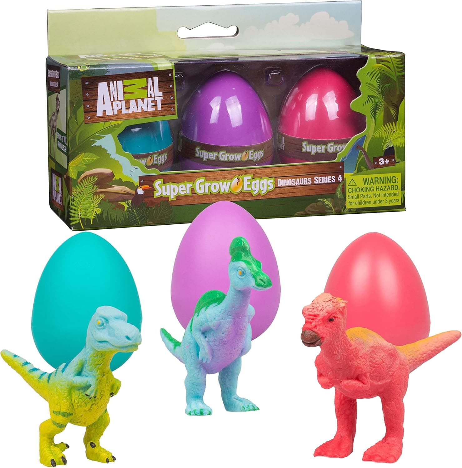 Animal Planet Super Grow Dinosaur Eggs 3 Pack - Toys Hatch and Grow to 3x Size in Water - Velociraptor, Pachycephalosaurus, & Corythosaurus - Includes Dino Educational Fact Cards