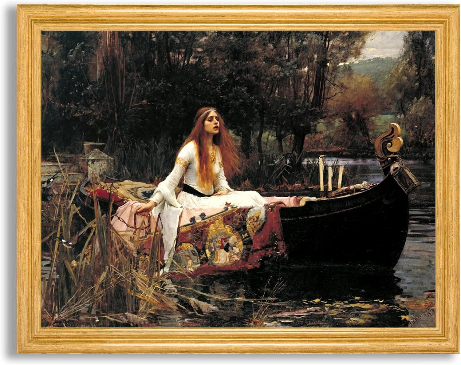 The Lady of Shalott by John William Waterhouse Framed Canvas Wall Art Decor | Fine Artwork Painting Reproduction Canvases | Gallery Print in Wood Frame | Gift for Home Bedroom & Living Room Walls