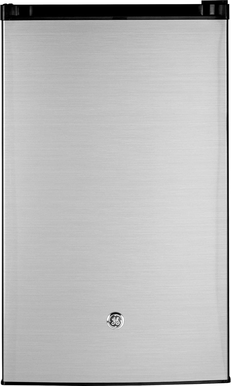 GE Mini Fridge With Freezer | 4.4 Cubic Ft. | Single-Door Design With Glass Shelves, In-Door Can Rack & Small Freezer | Small Refrigerator Perfect for the Garage, Dorm Room, or Bedroom | Clean Steel