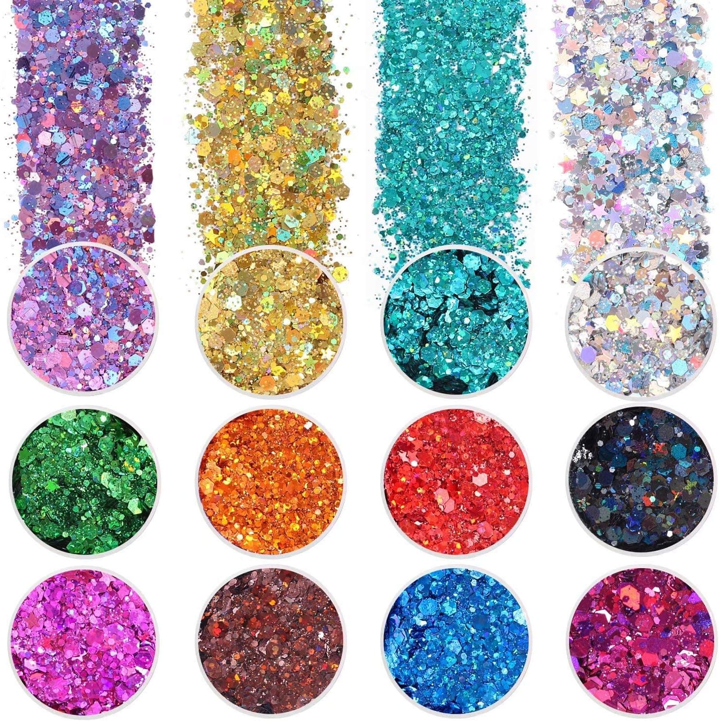 12 Color Chunky Nail Glitter Body Glitter Makeup Glitter for Face Body Eye Hair Crafts Cosmetic Sequins