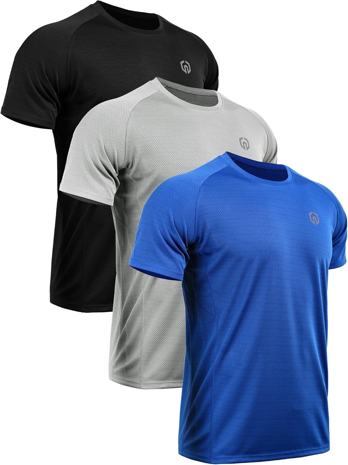 NELEUS Men's 3 Pack Mesh Athletic Running Sport Shirt,5033,Black,Blue,Grey,XL,EU 2XL