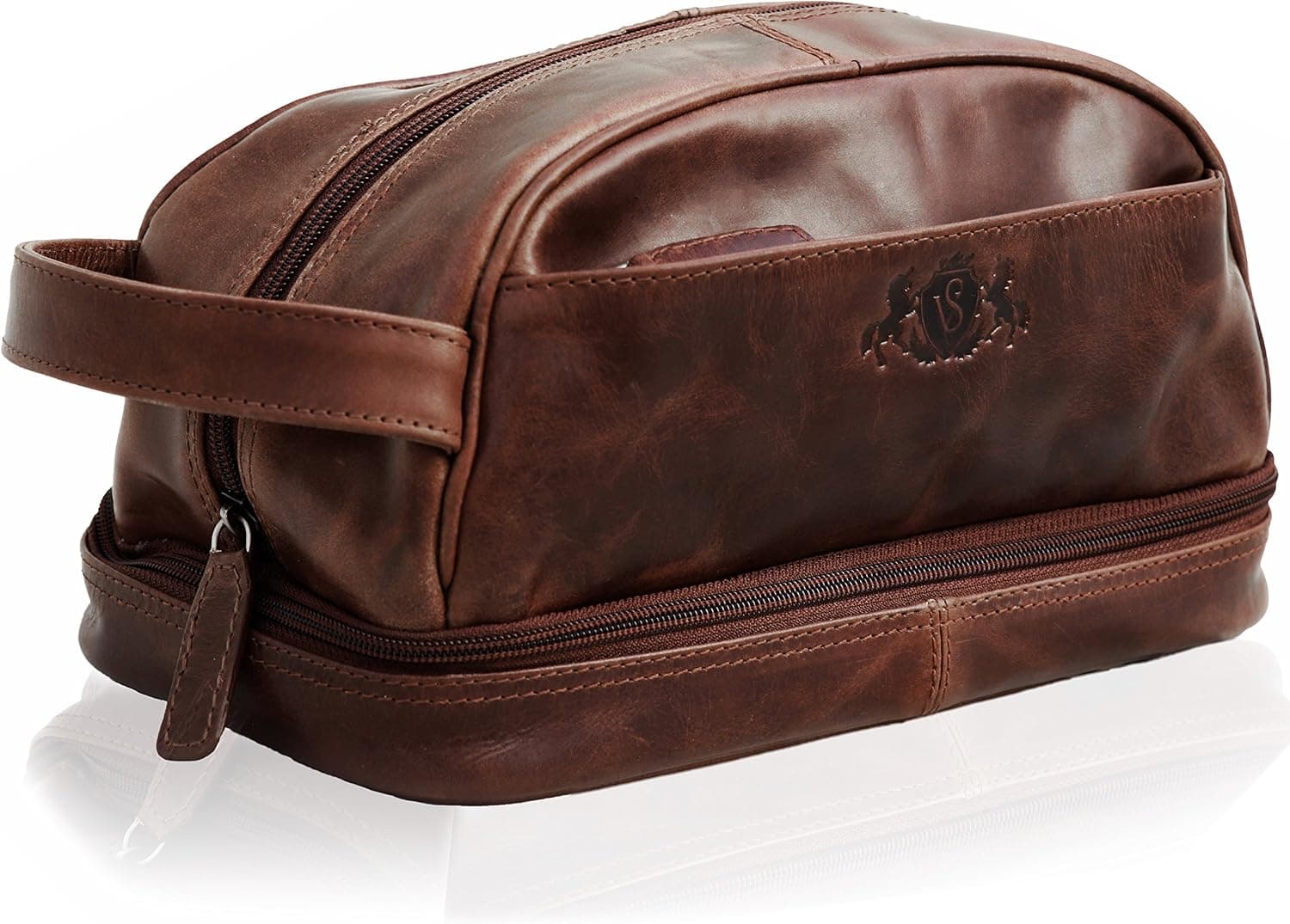 SID & Vain toiletry bag ALEX Large I Premium Leather Wash Bag for Men and Women I Travel Overnight Wash Gym Shaving Bag brown