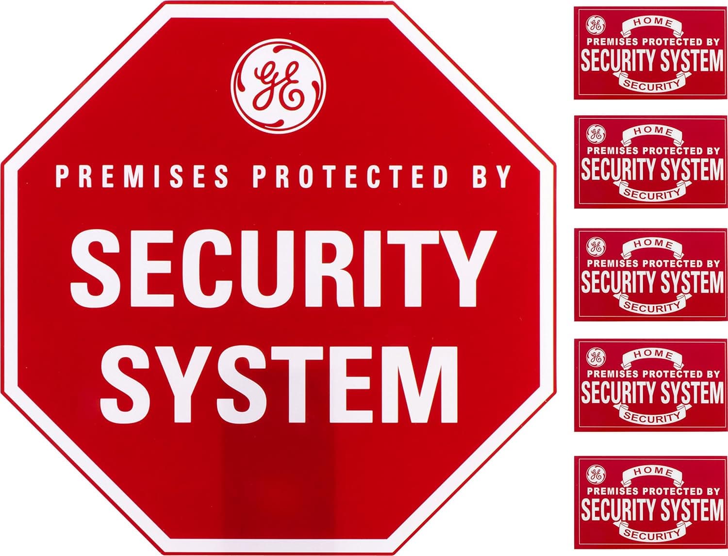 GE SmartHome Security Sign with Yard Stake and Window Decals, Home Protection Warning, Premises Protected by Security System, 45400