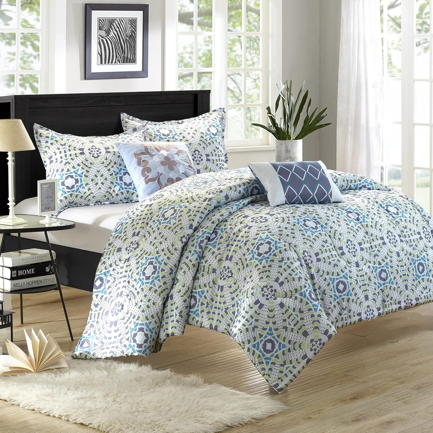 Chic Home Essence 5-Piece Luxury Reversible Comforter Set with Shams and Decorative Pillows, Queen Size, Printed