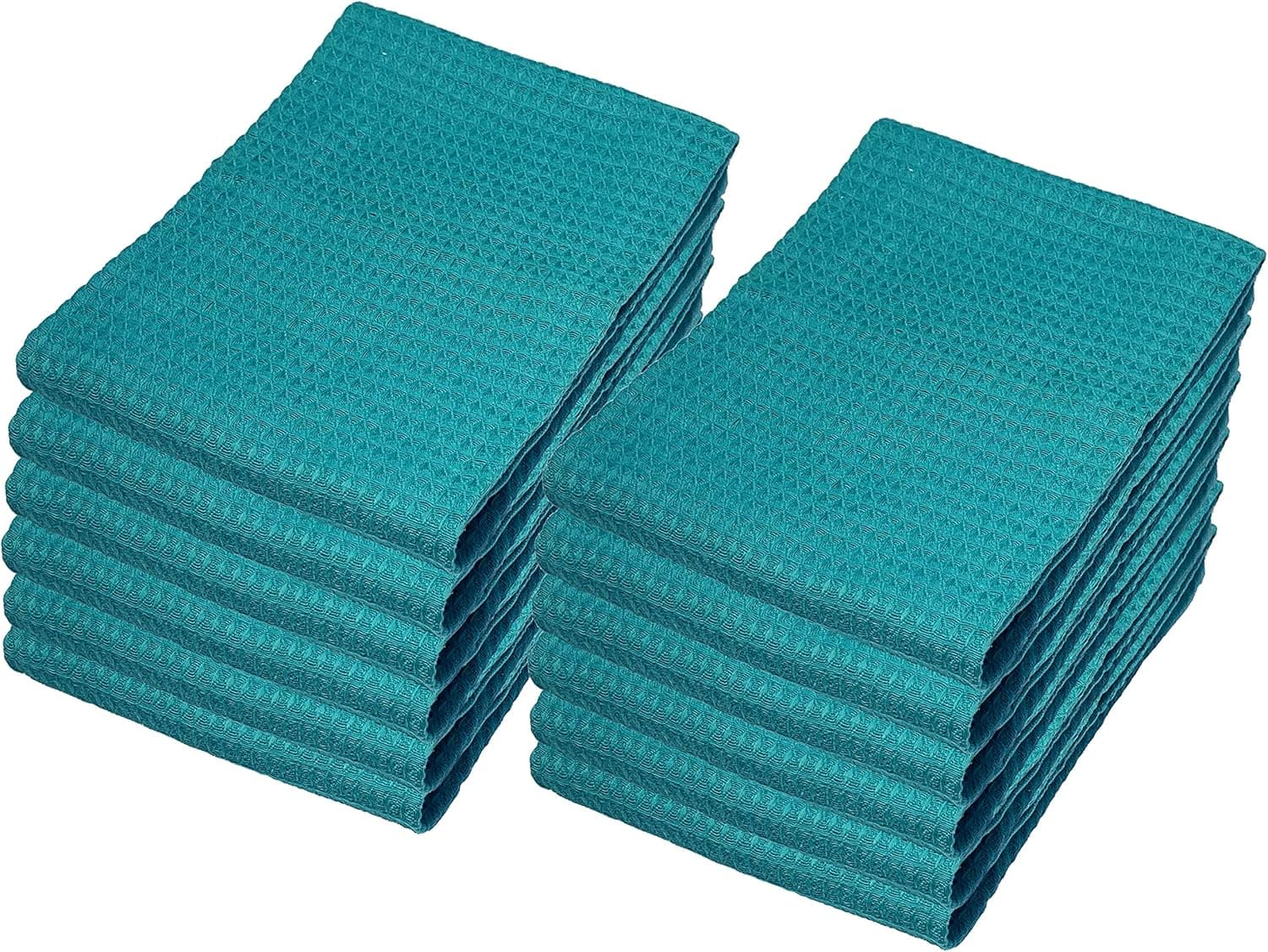 Waffle Weave Kitchen Towels (Set of 6) | 100% Cotton | Highly Absorbent, Quick Dry, Ultra Soft Towel for Kitchen, Hand, Face, Tea, Dishcloth, Hair (18' 'x24' ' - Teal)_CottonLin, Solid-teal