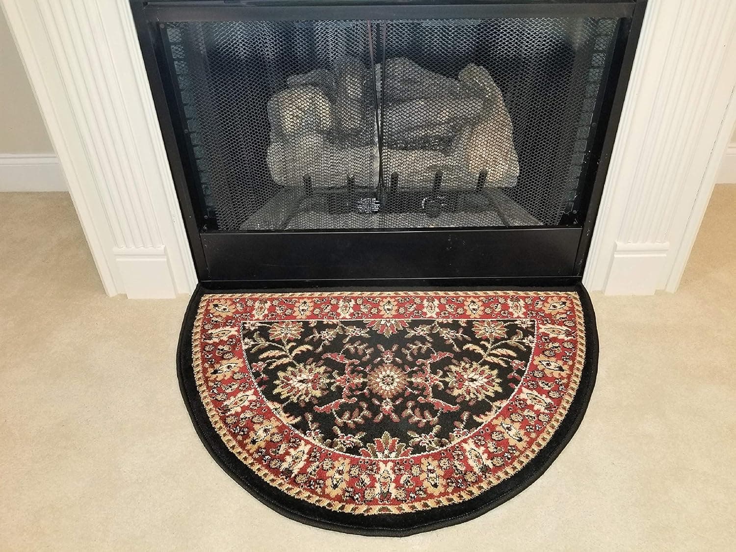 Great American Distributors Hearth Slice Fireplace Rug - Log Cabin Decor, Kitchen Carpet, Accent Rug, for Wood Floors, Fire Resistant Mat, Traditional Design, Black, Red, 2'2" x 3'3"