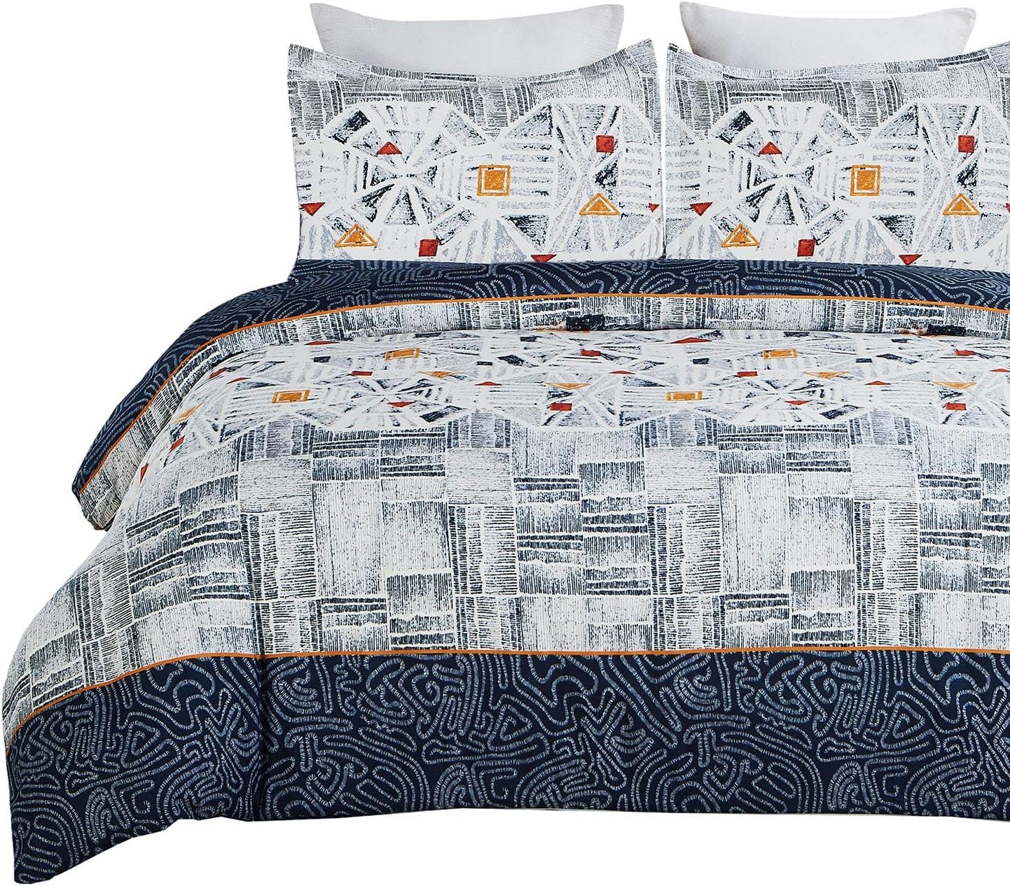 Vaulia Soft Microfiber Duvet Cover, Boho Style Pattern Design, Grey White Triangle Queen Size (3-Piece Set)