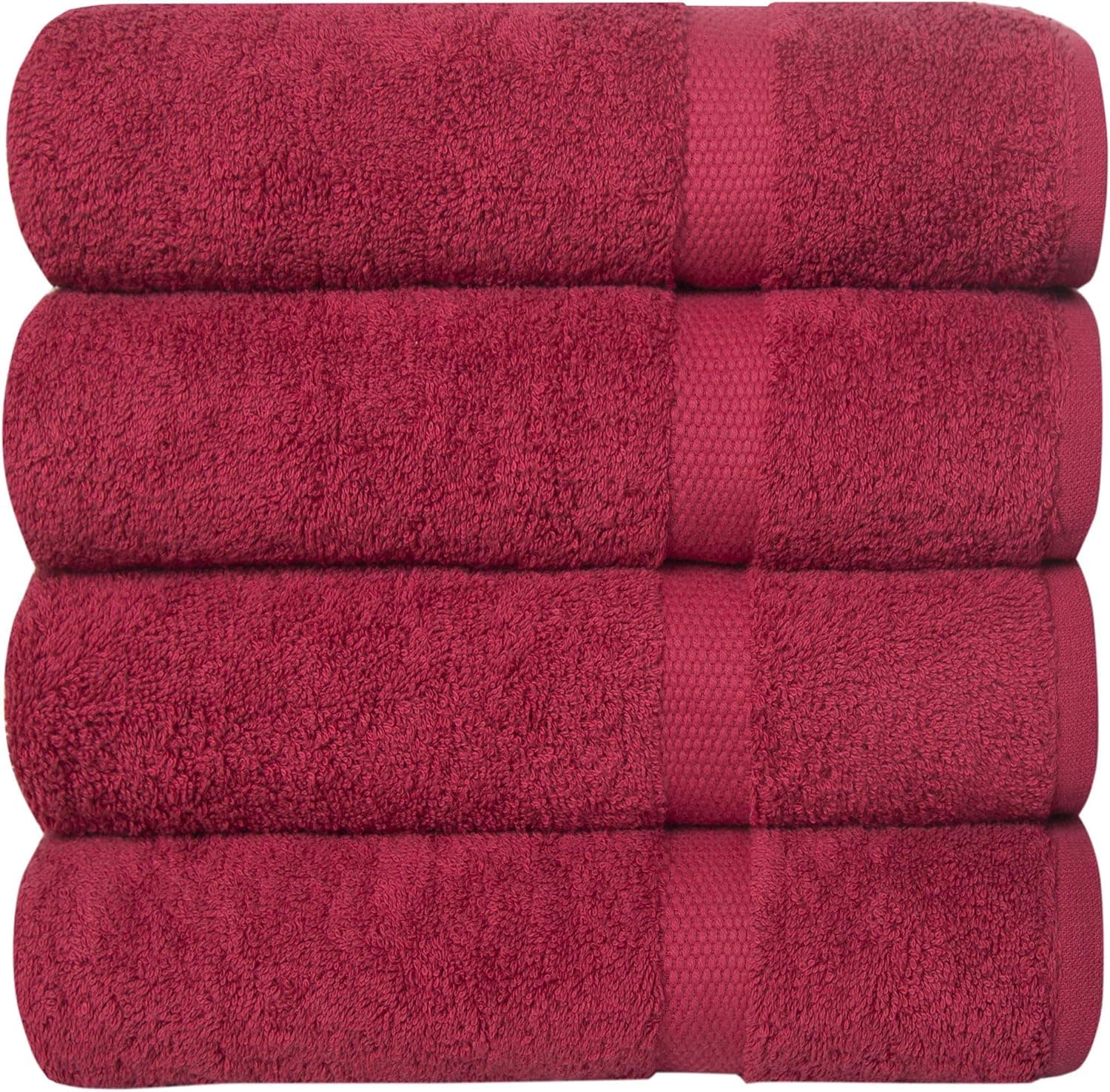 Pleasant Home Bath Towels Set - 4 Pack – 27”x54” - 100% Cotton - 580 GSM – Lightweight Soft & Absorbent – Durable (Red)