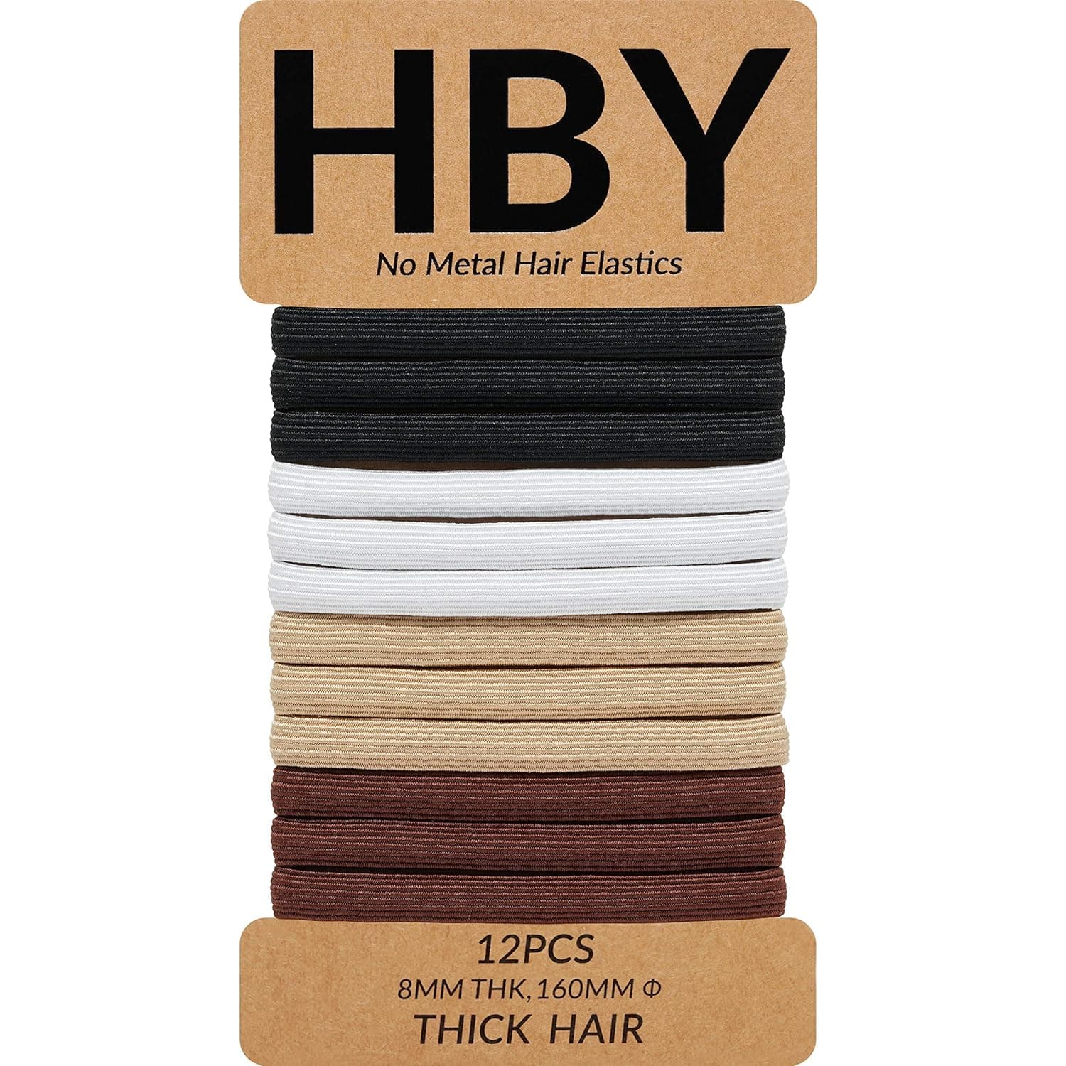 HBY Women's Hair Ties for Thick or Curly Hair. No Slip Seamless Ponytail Holders Sports Thick Hair Ties, Classic Metallics, 8MM, 12 Pcs
