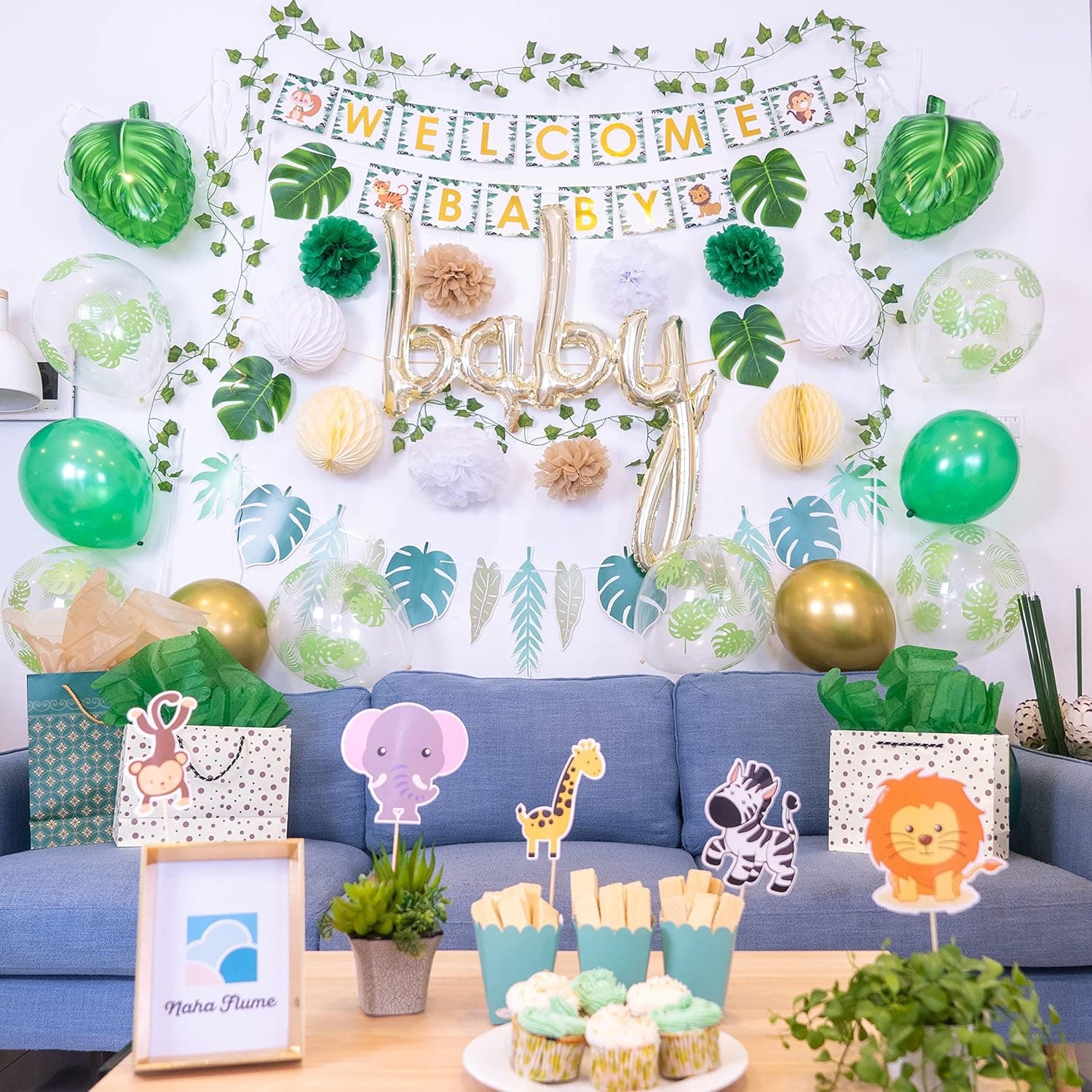 Safari Baby Shower Decorations for Boy - 60 PCS Jungle Baby Shower Decorations – Baby Boy Baby Shower Decorations - Jungle Theme Baby Shower Decor - Greenery Baby Shower Decorations Neutral Oh Baby