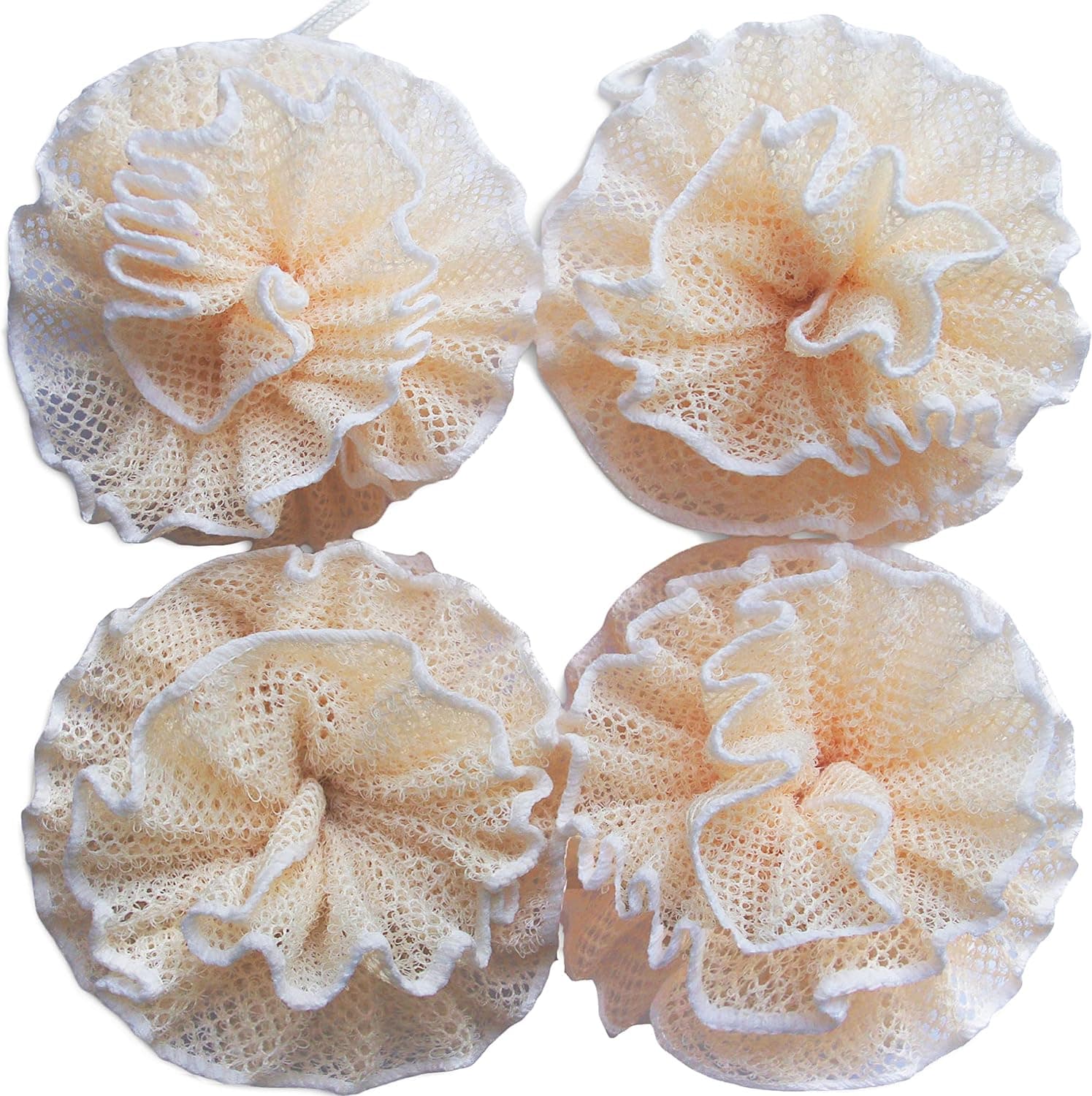 Super Exfoliating Home Spa Weave Loofah Shower Sponge Pouf Mesh Brush - Bath Spa Puff Scrubber Ball - Face Body Poof - Rich Foams Bubble(4.7" Each) Pack of 4